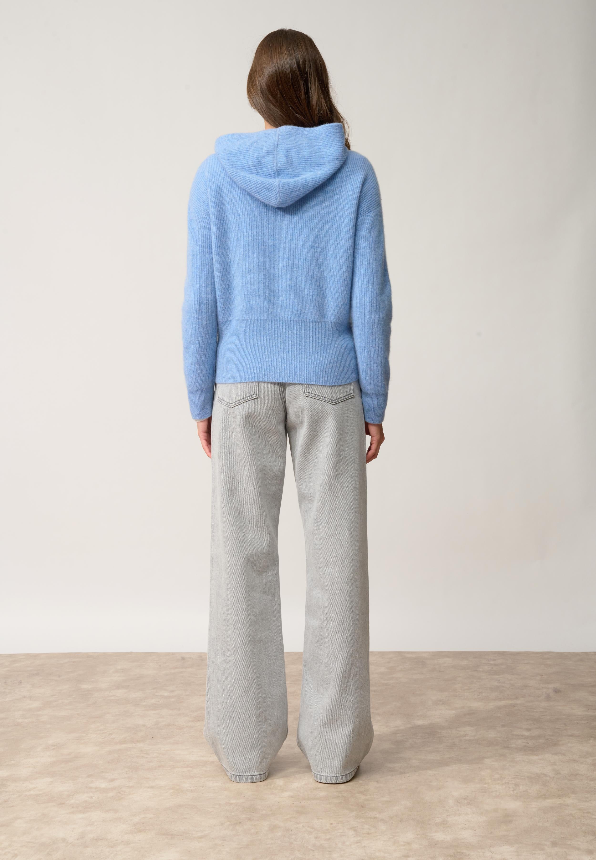 HELGA gilet col zippé capuche sky