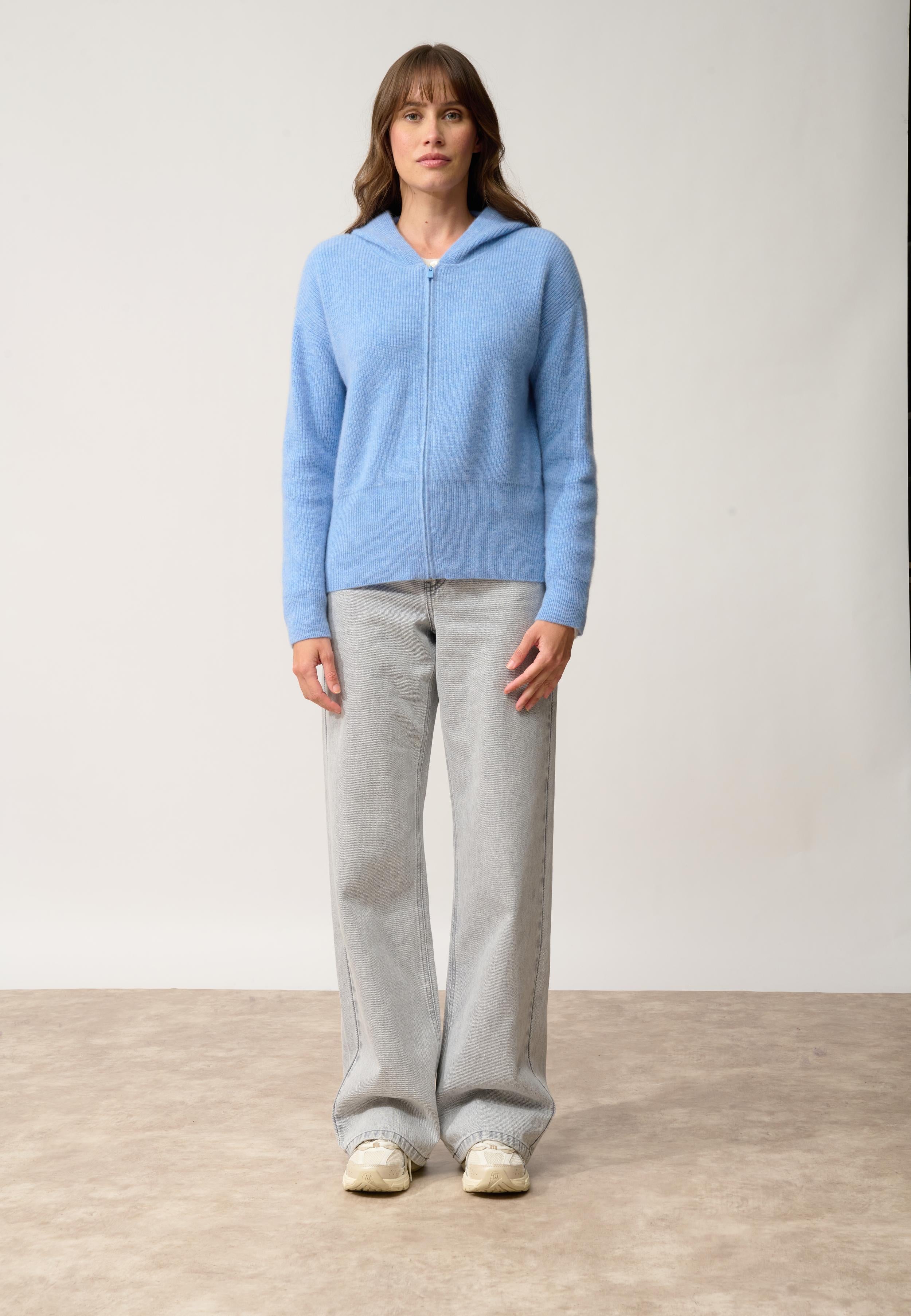 HELGA gilet col zippé capuche sky
