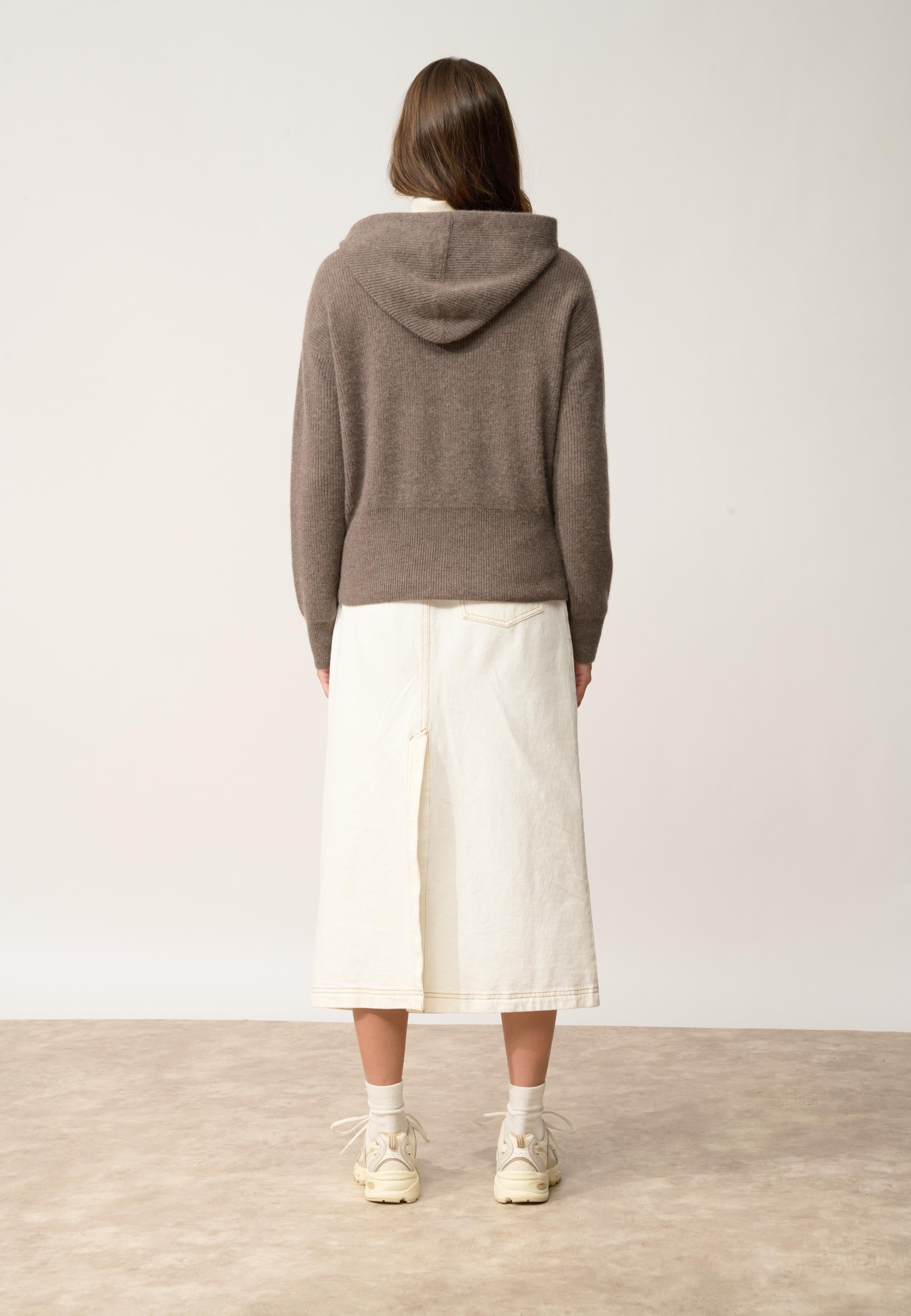 HELGA gilet col zippé capuche taupe chiné