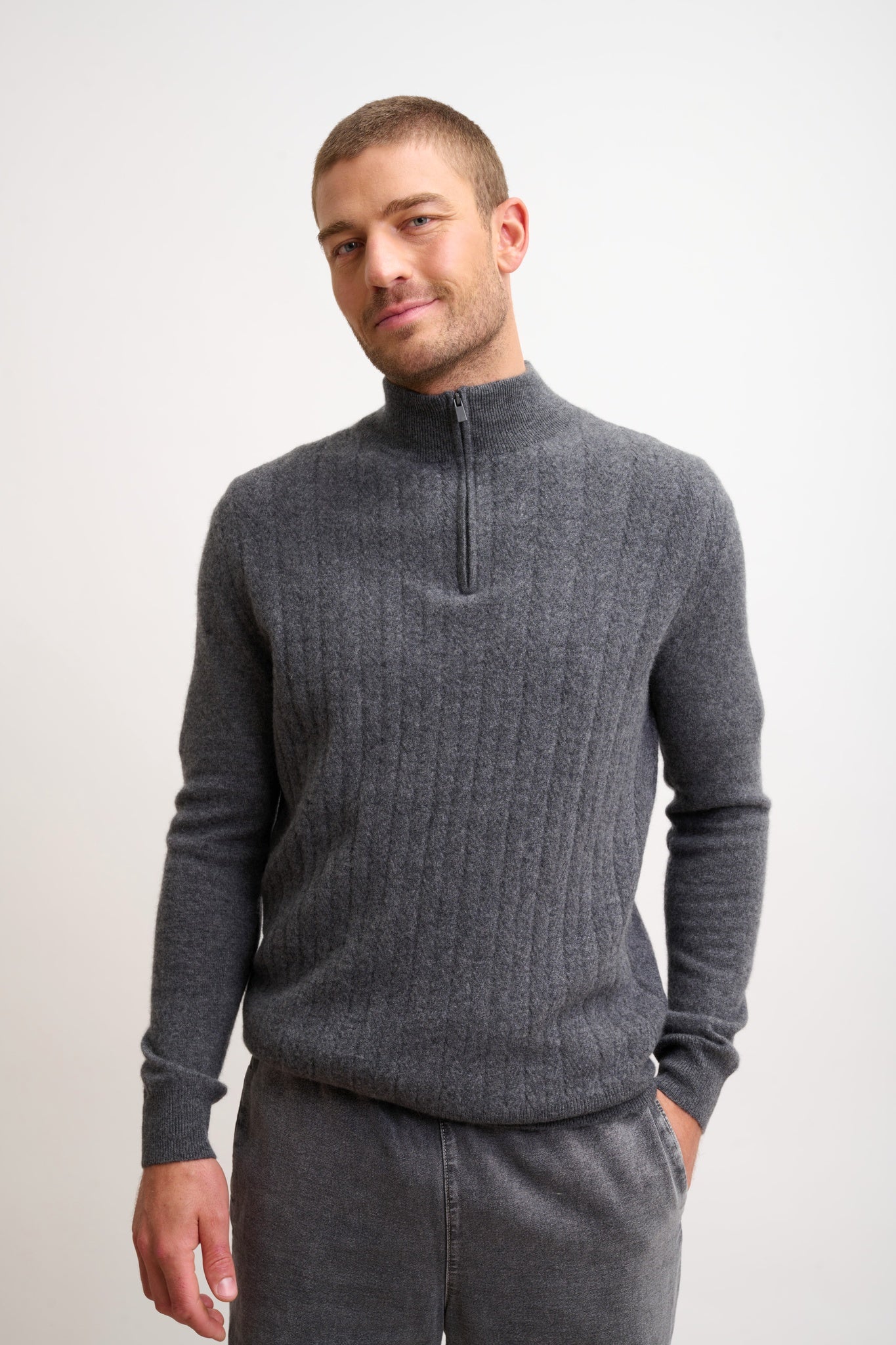 HILMIR pull col camionneur anthracite chiné