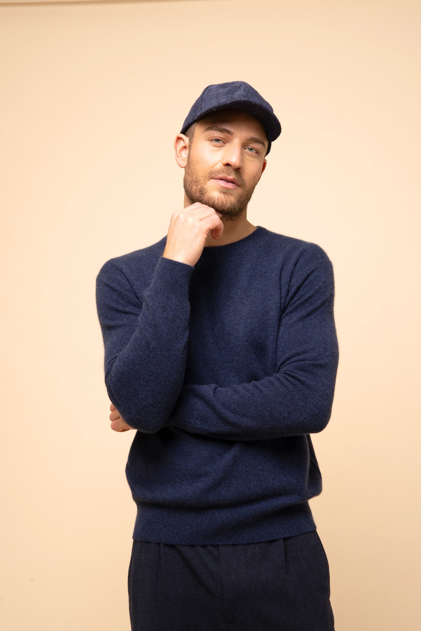 HOWARD pull col rond bleu nuit chiné