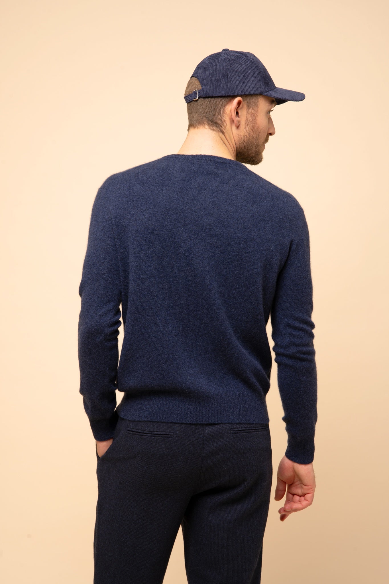 HOWARD pull col rond bleu nuit chiné