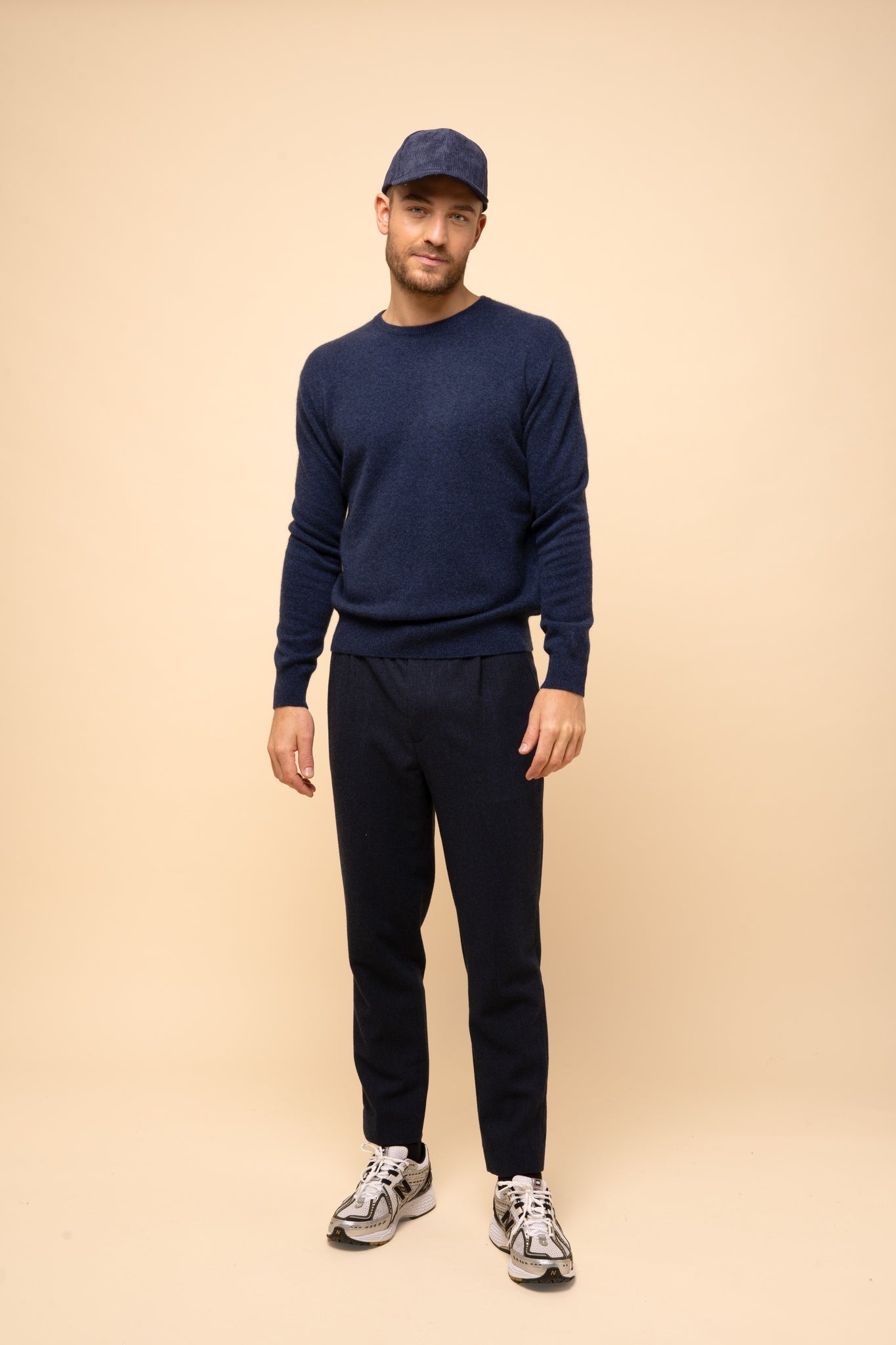 HOWARD pull col rond bleu nuit chiné