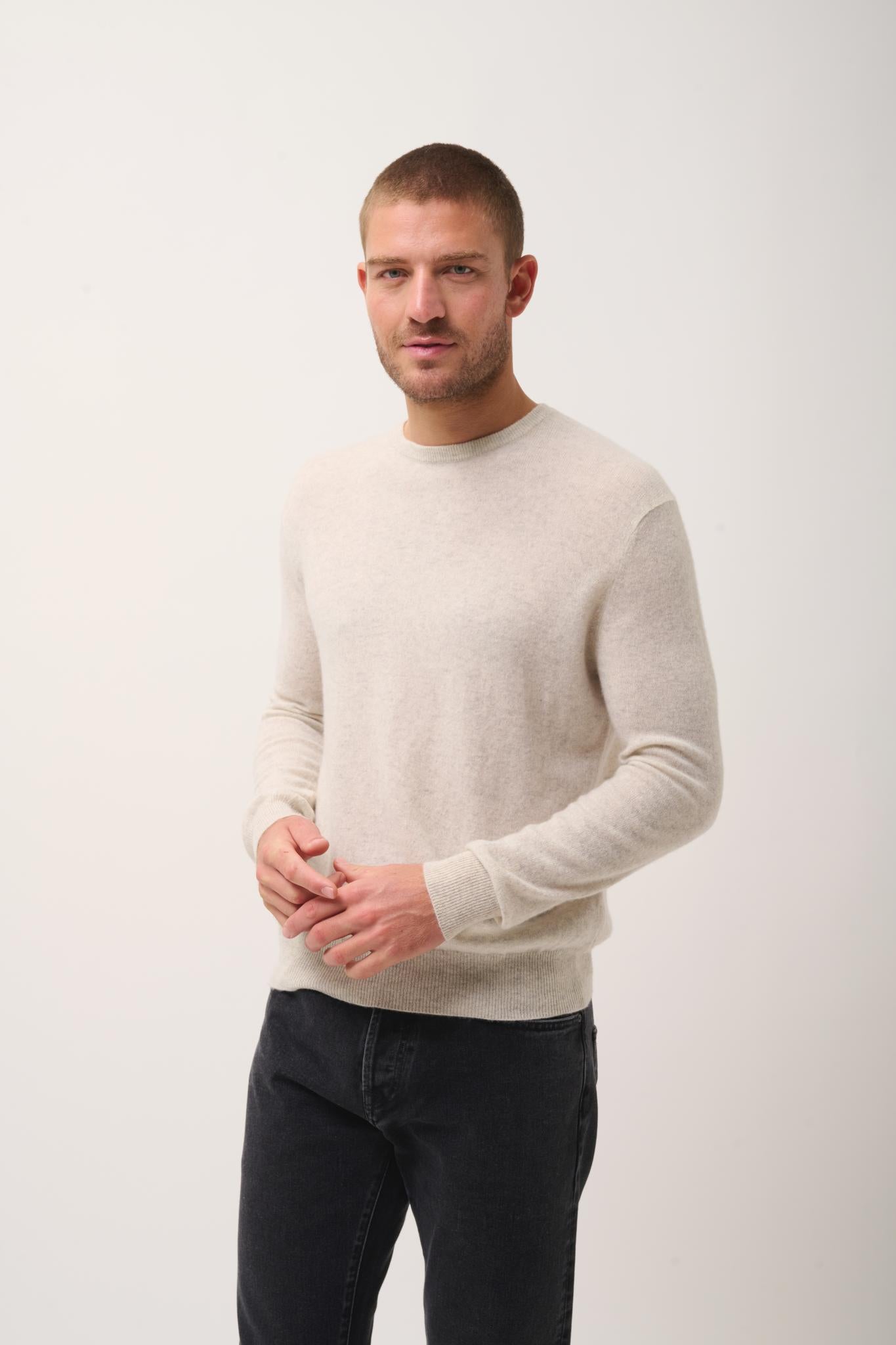 HOWARD pull col rond gris perle chiné