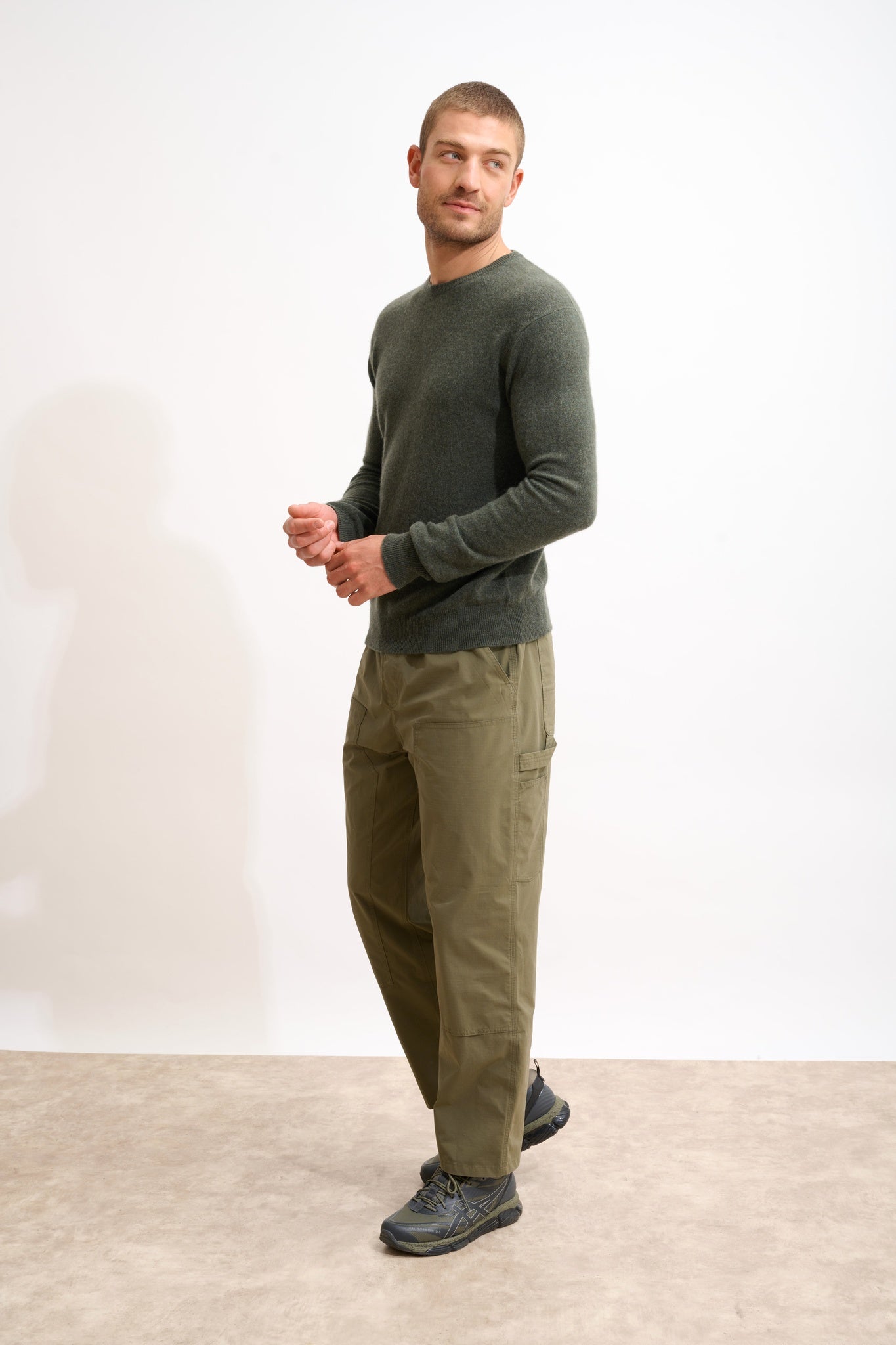 HOWARD pull col rond kaki chiné