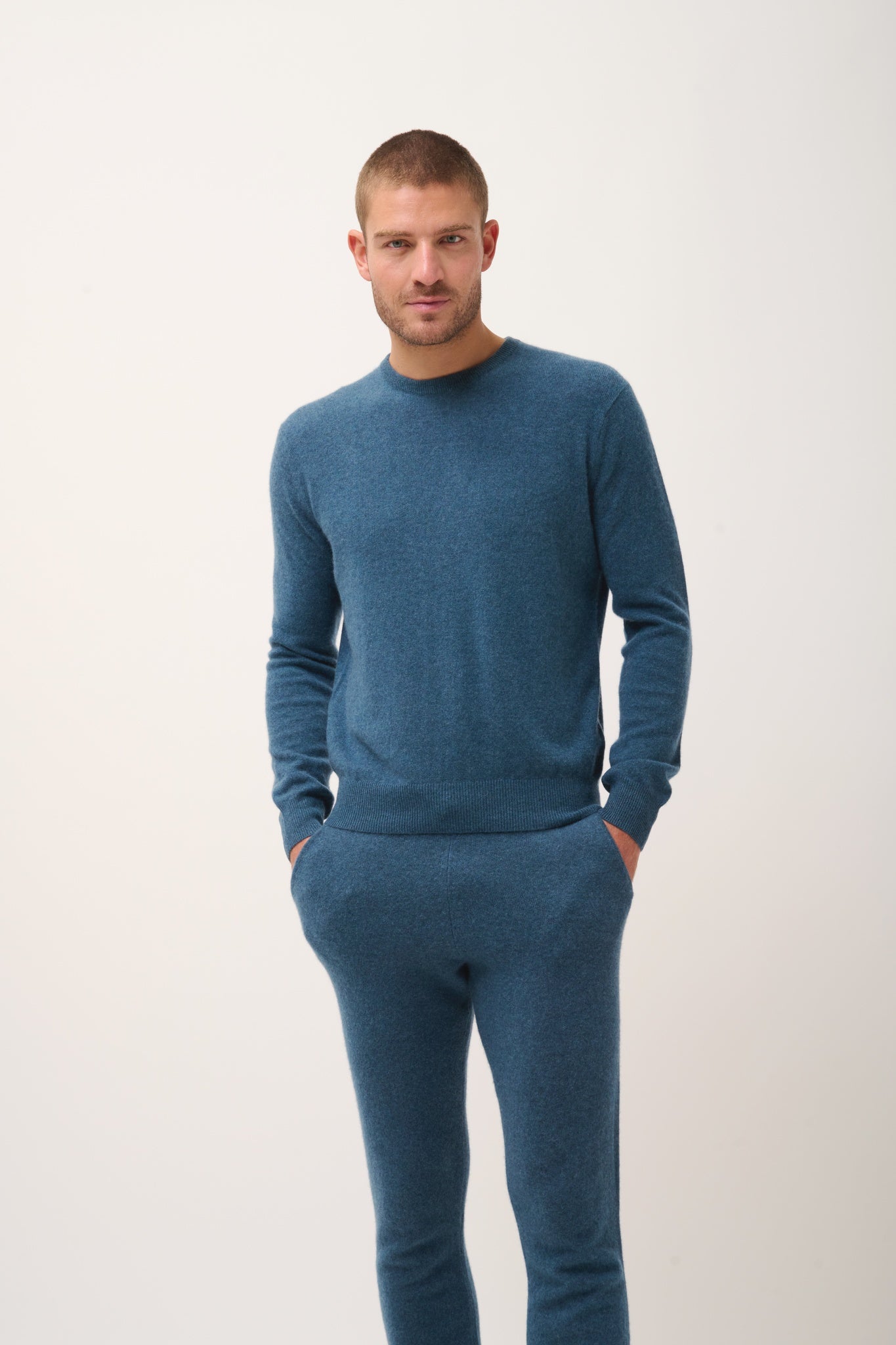 HOWARD pull col rond vert canard chiné