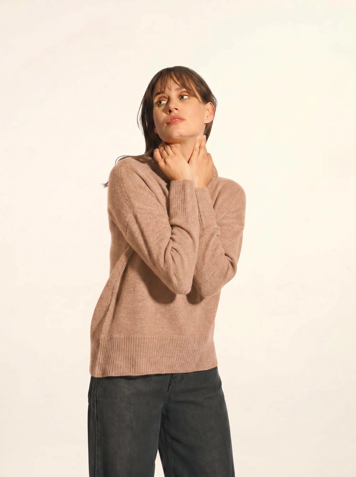 ROMANE Pull Col Roulé 4 Fils Camel Chiné