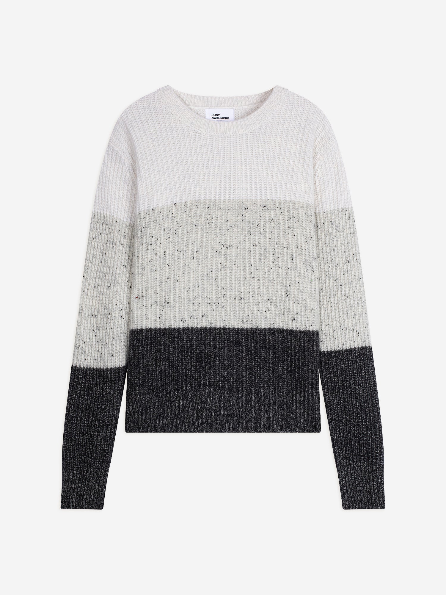 ILYANA pull col rond 6 fils tri-color blanc chiné/(gris/noir)/(noir/blanc)