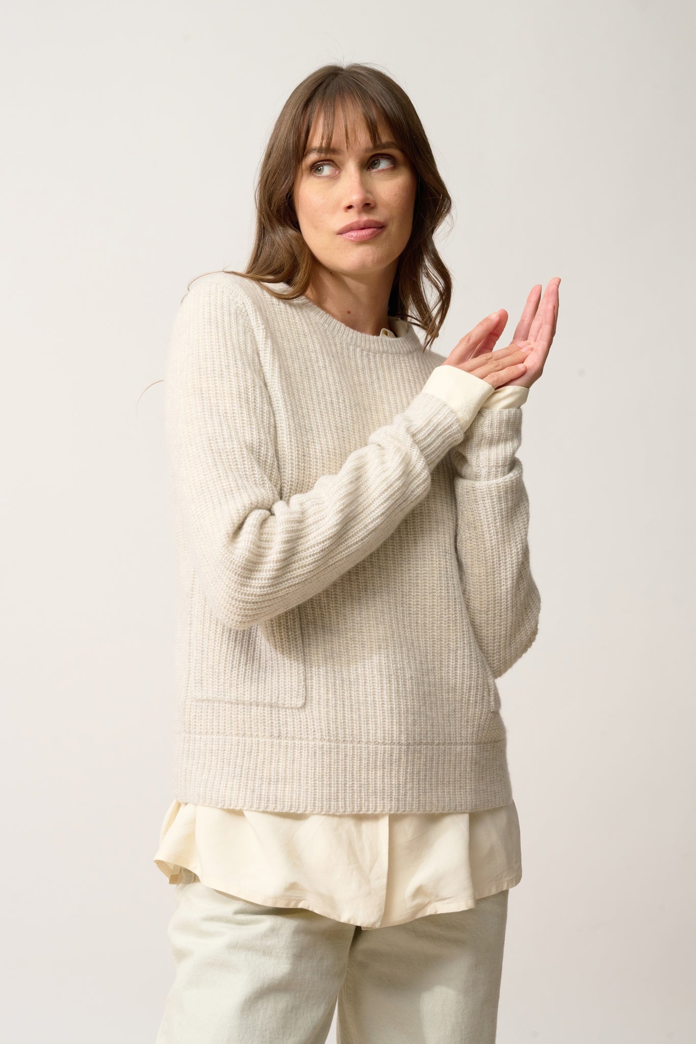 INAYA pull col rond gris perle chiné