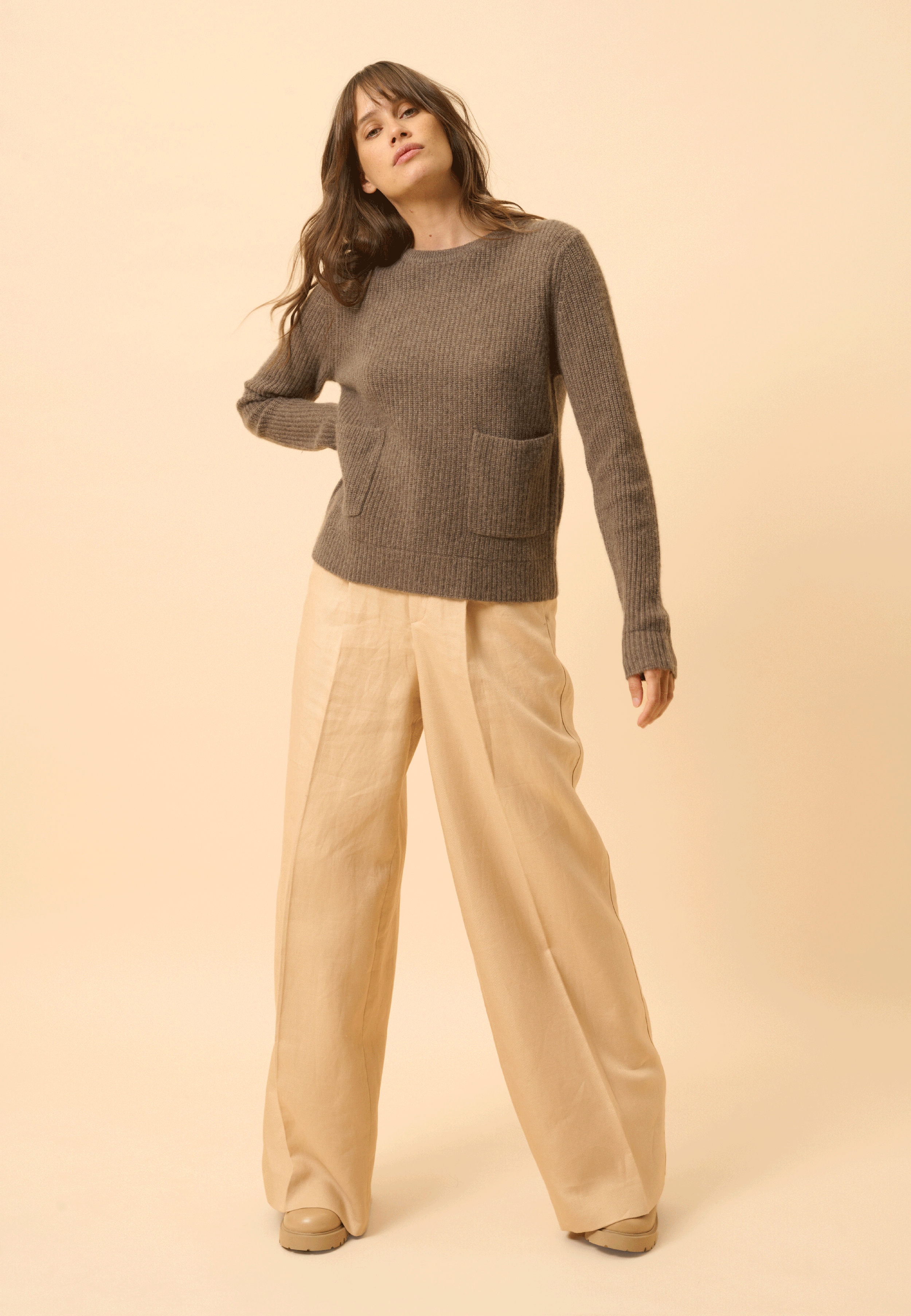 INAYA pull col rond taupe chiné