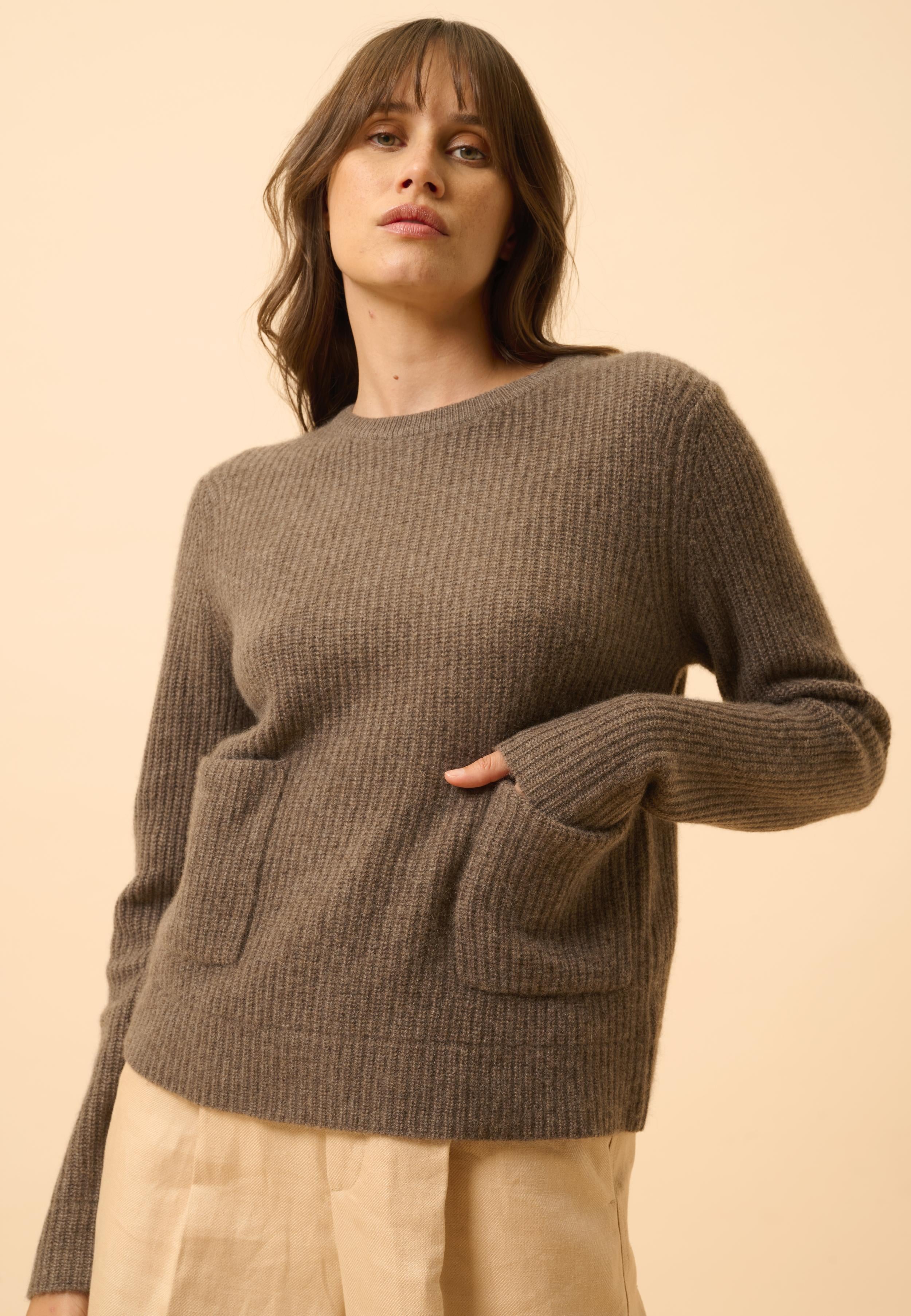 INAYA pull col rond taupe chiné