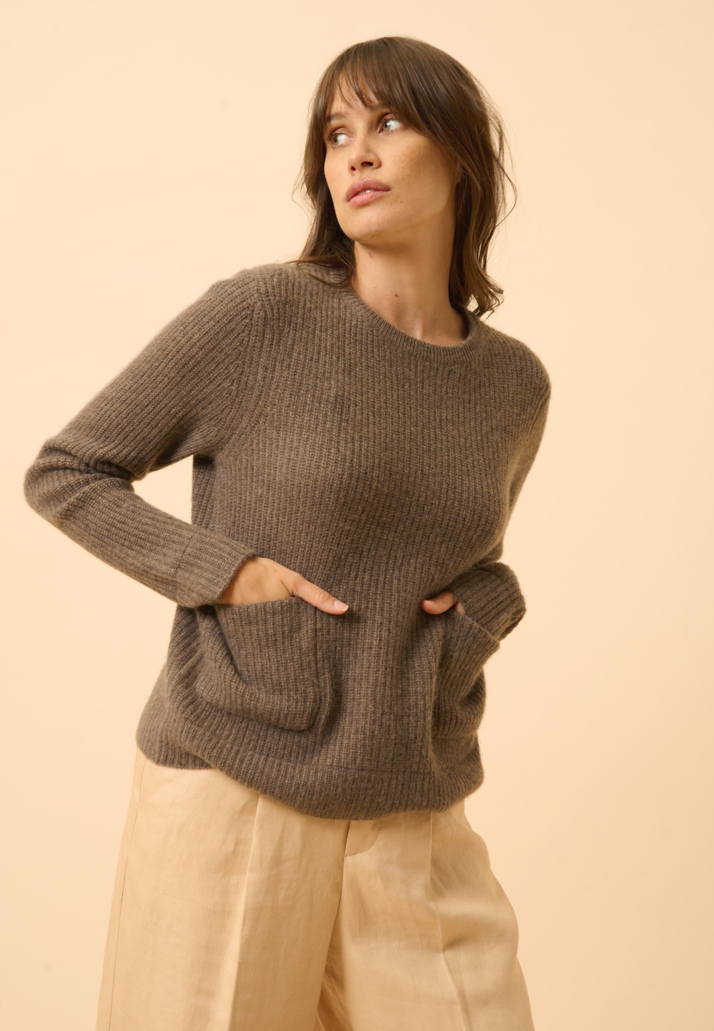 INAYA pull col rond taupe chiné