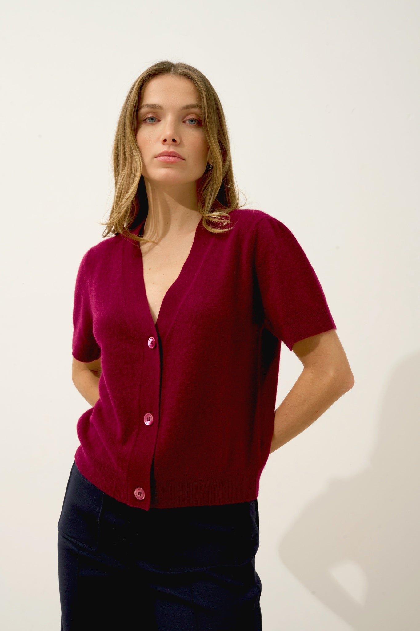 IRIS cardigan col v bordeaux