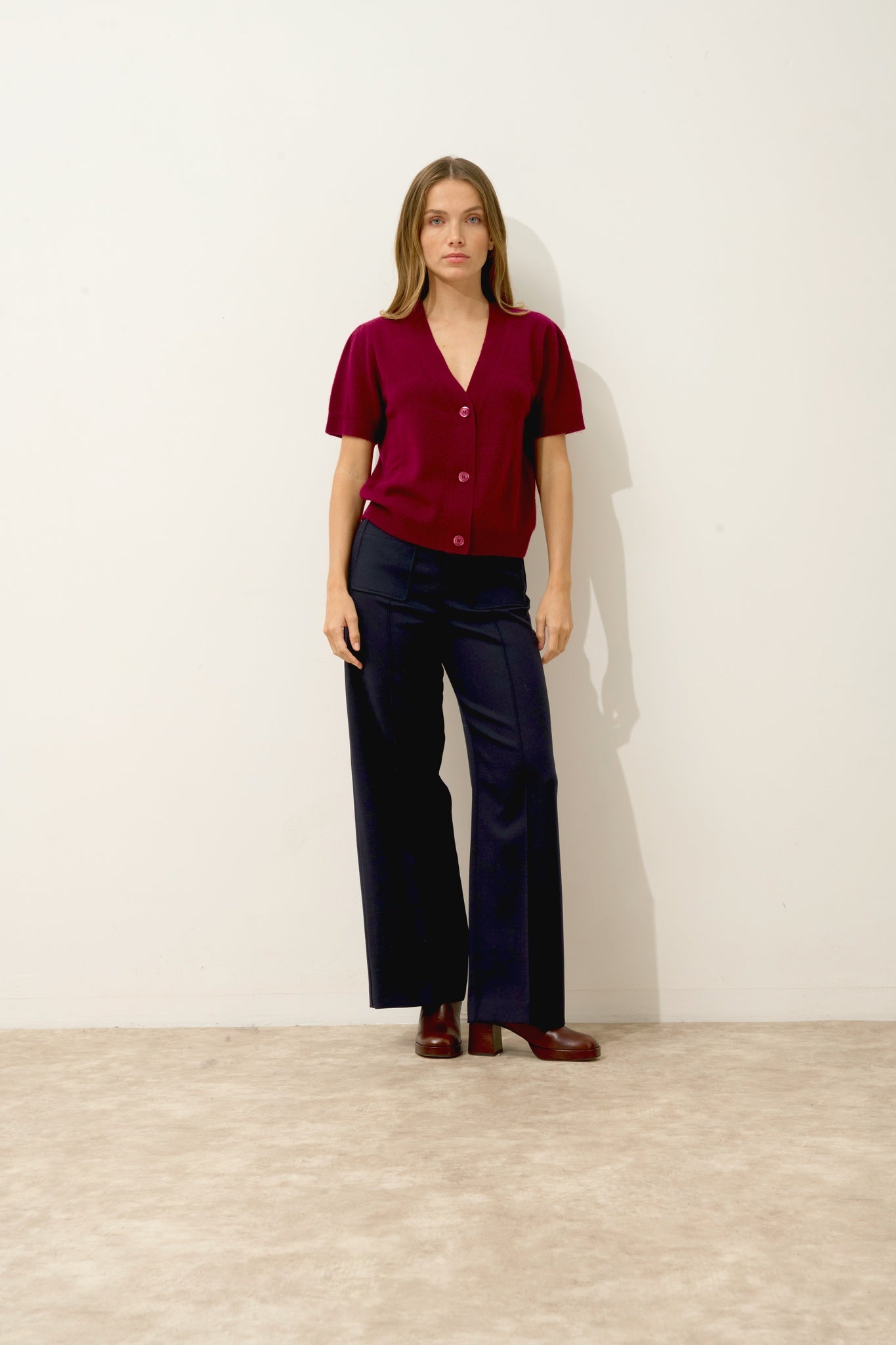 IRIS cardigan col v bordeaux