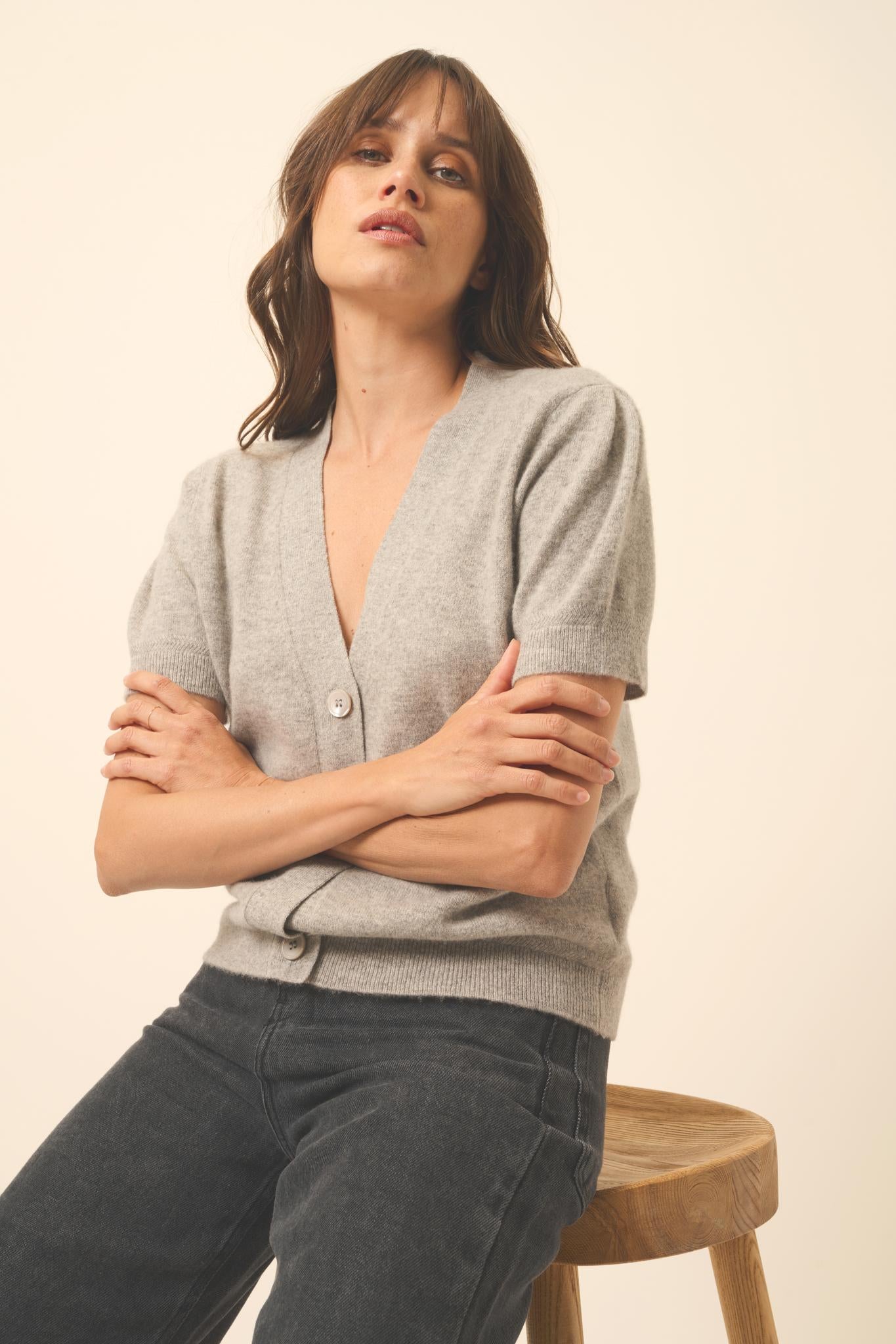 IRIS cardigan col v nuage chiné