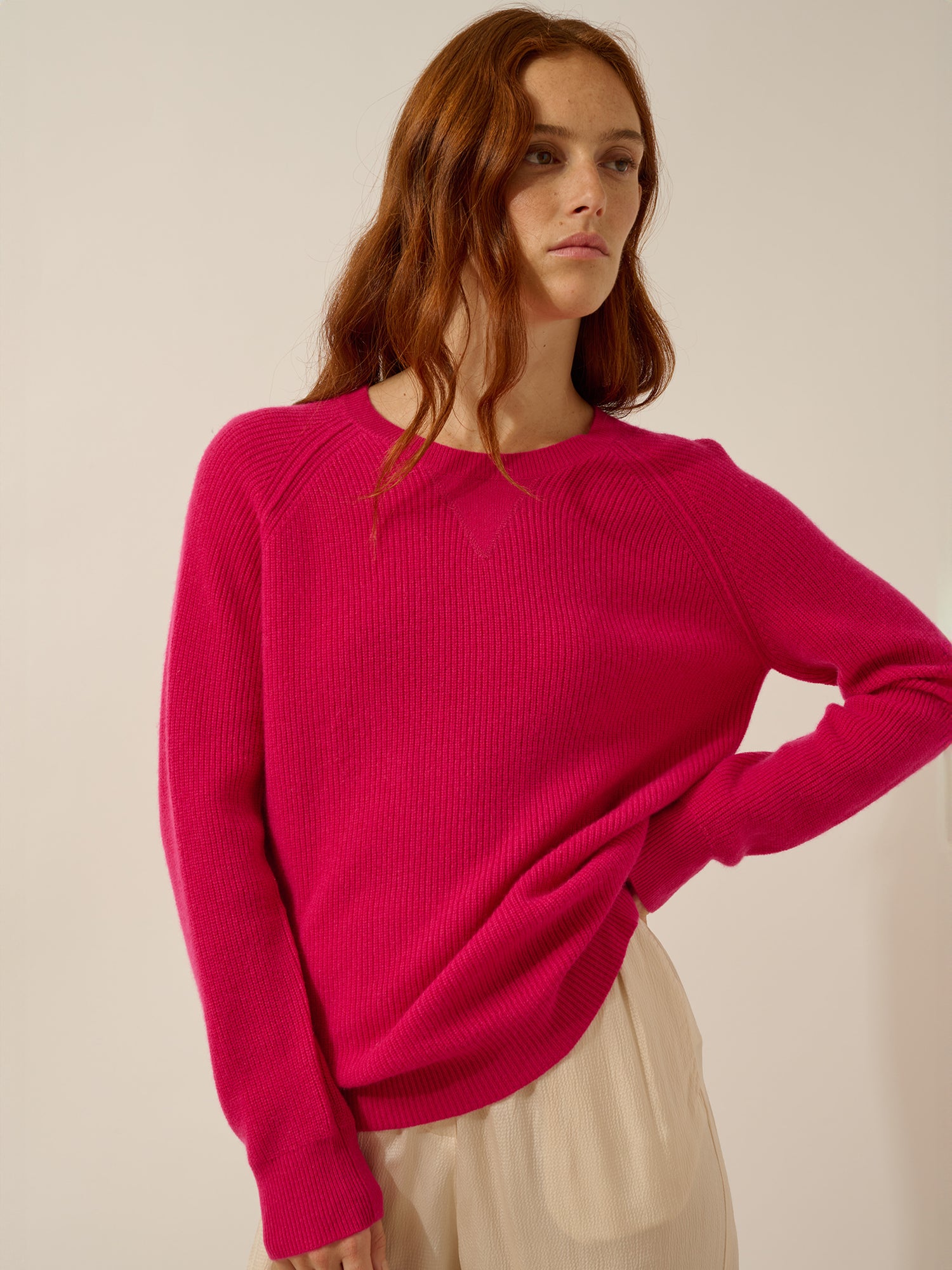 ISADORA fuchsia crew neck sweater