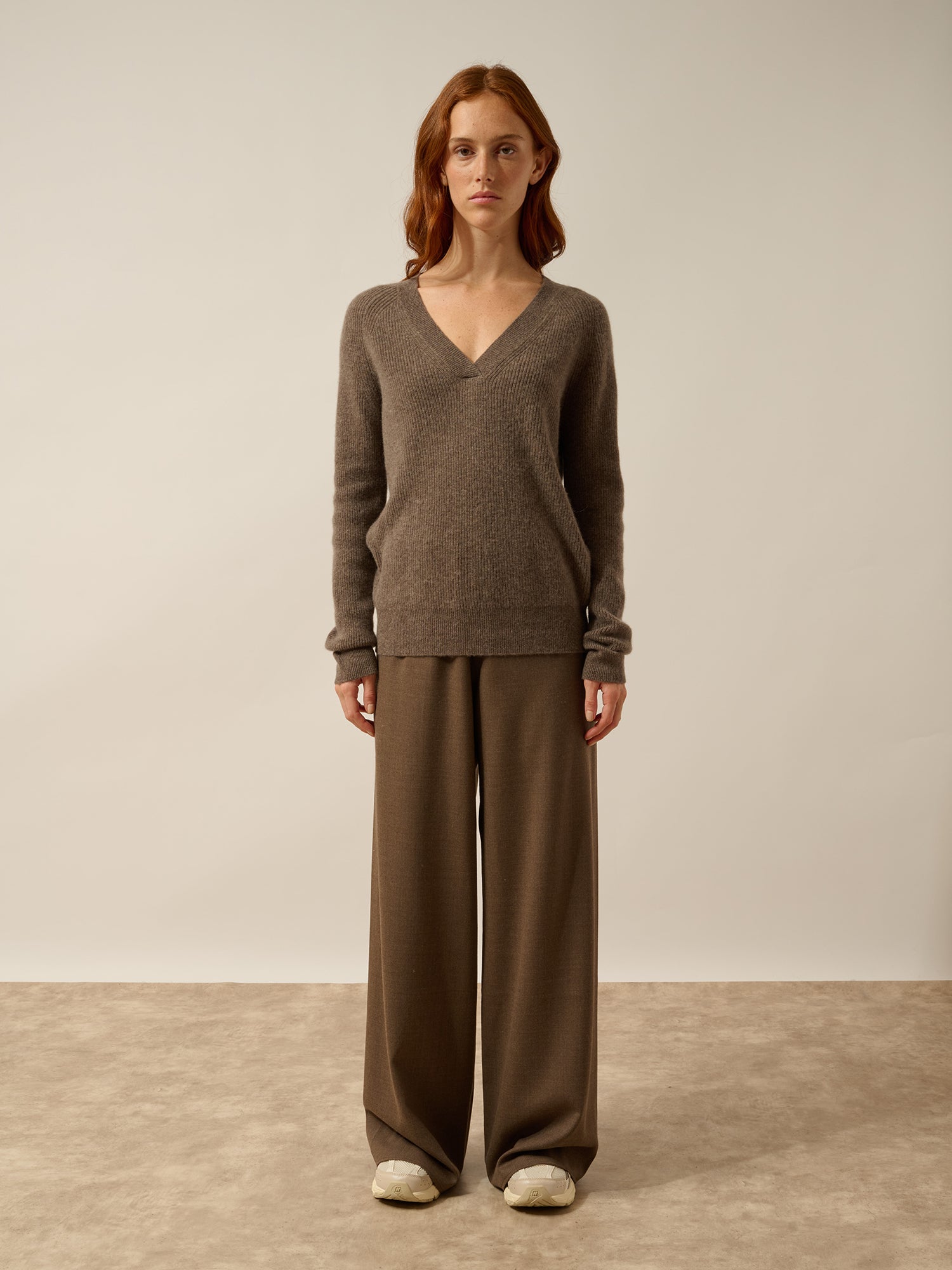 ISALUNE pull col v taupe chiné