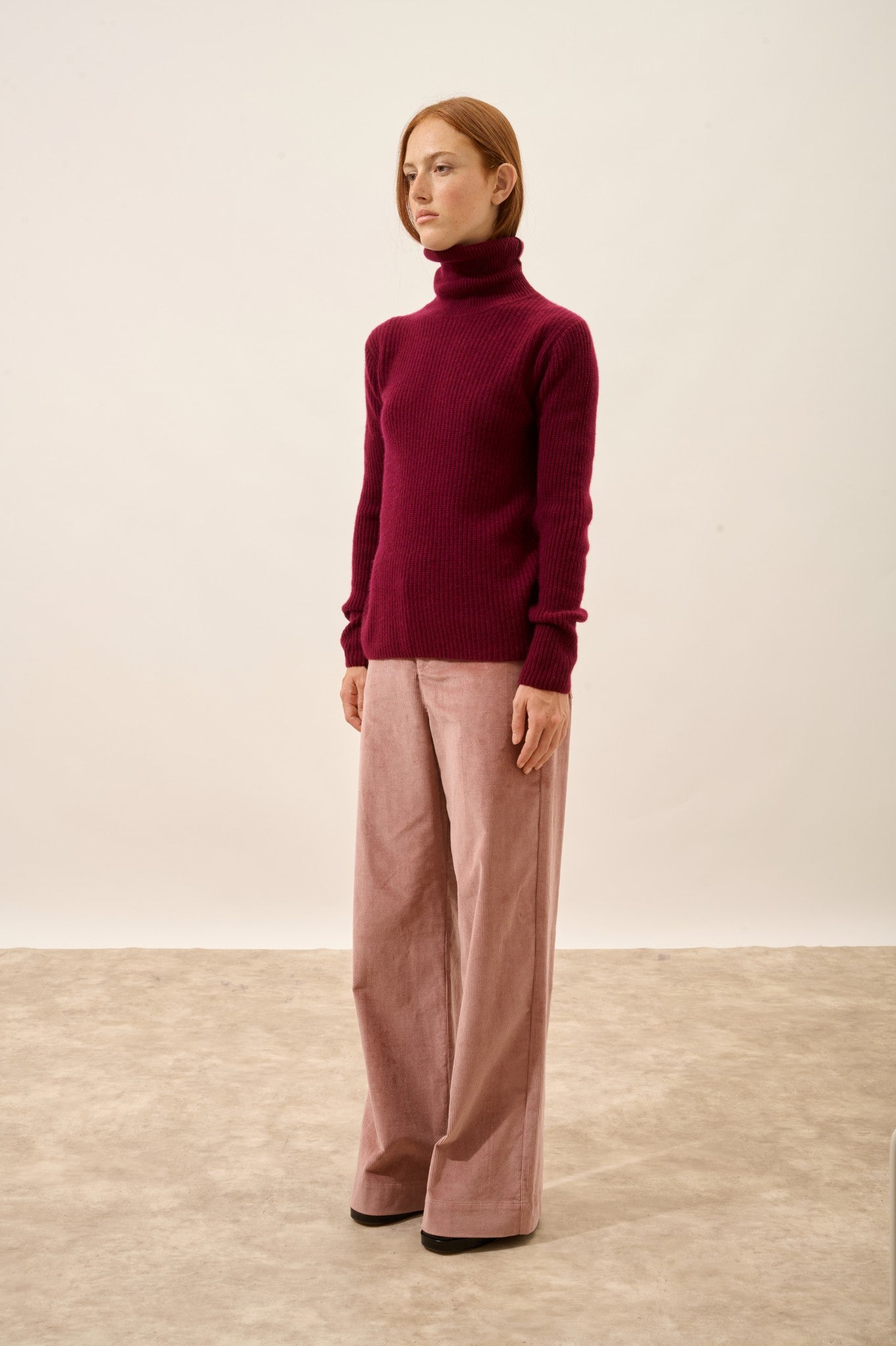 isolde pull col roulé 4 fils bordeaux 100% cachemire