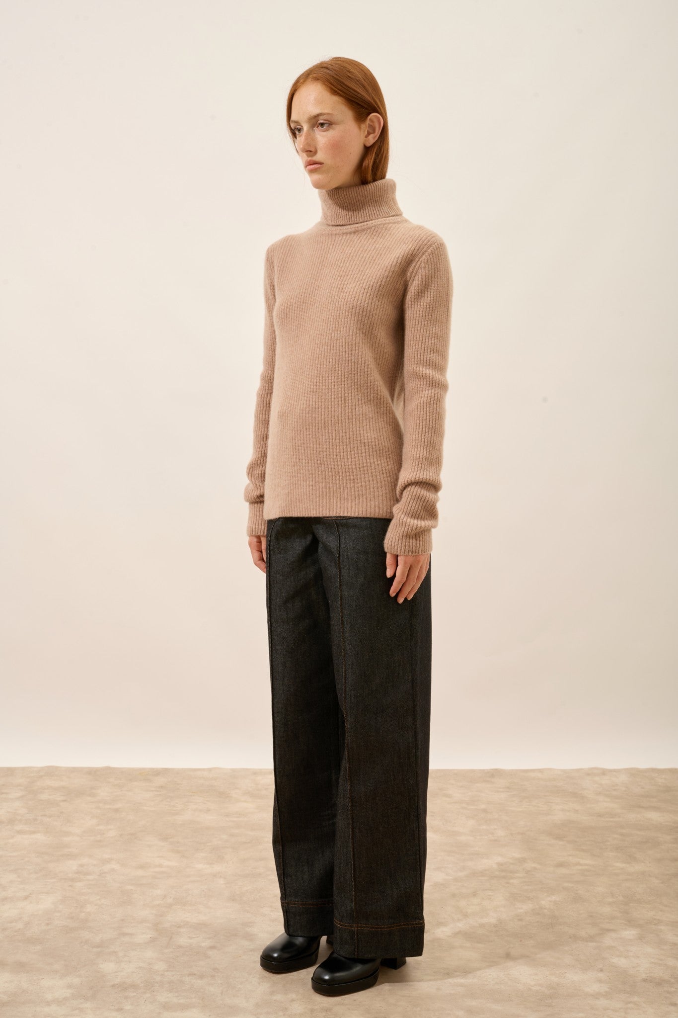 isolde pull col roulé 4 fils camel chiné 100% cachemire