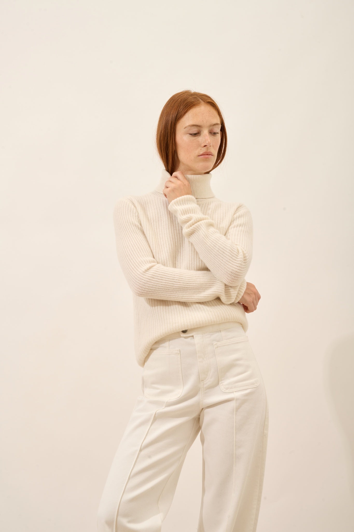 ISOLDE pull col roulé 4 fils ivoire
