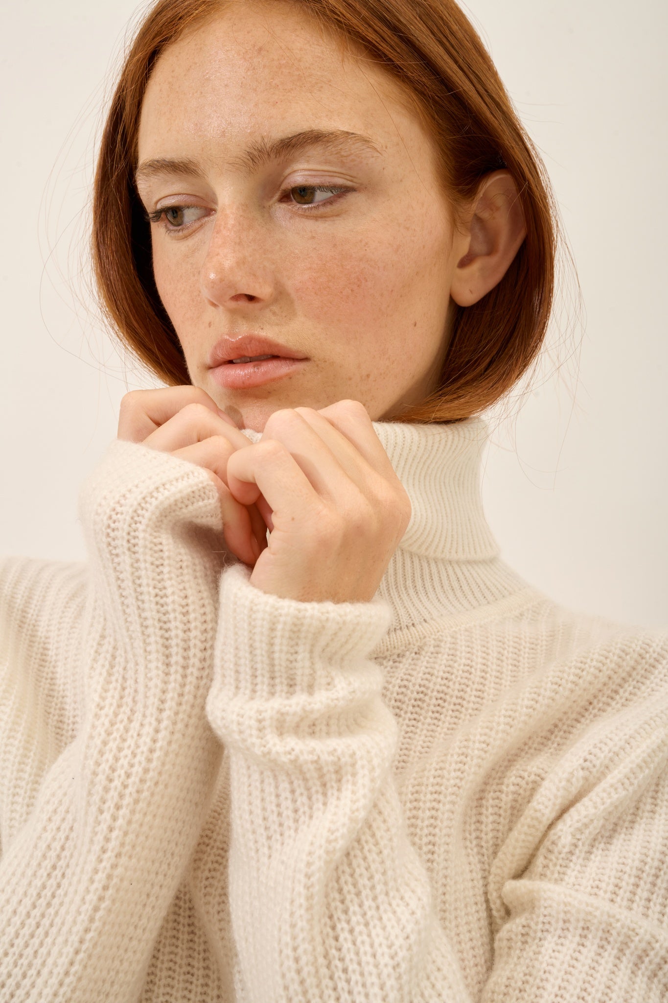 ISOLDE pull col roulé 4 fils ivoire