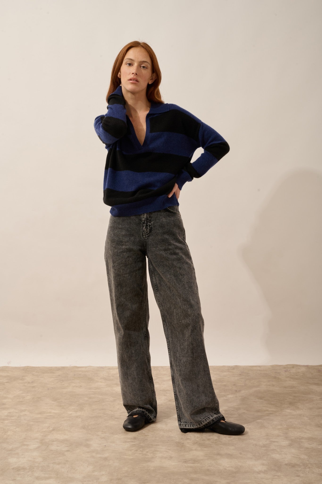 ivana polo col v croisé bi-color bleu nuit/noir