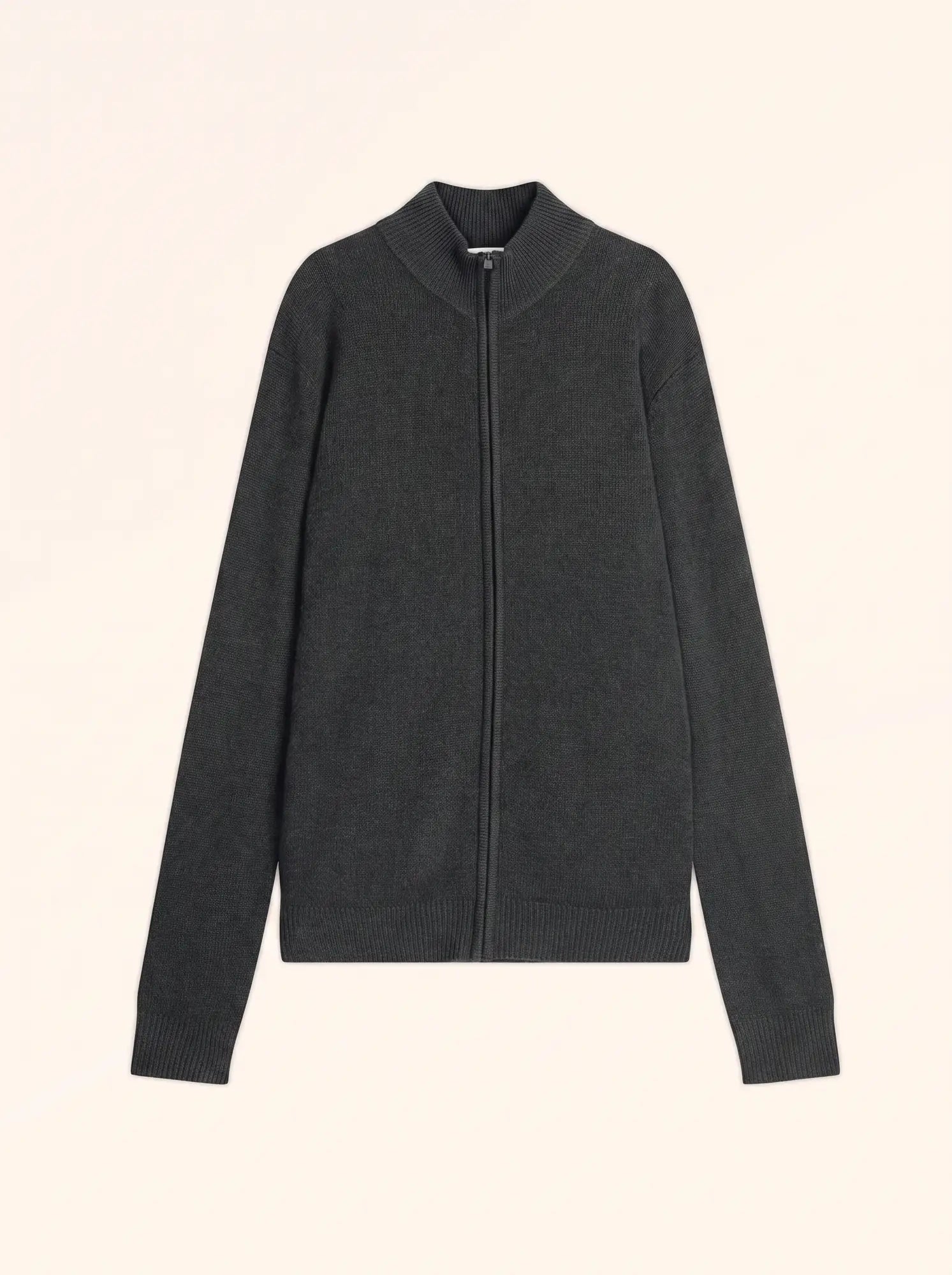 CHARLOTTE Gilet Zippé Col Camionneur 4 Fils Anthracite Chiné