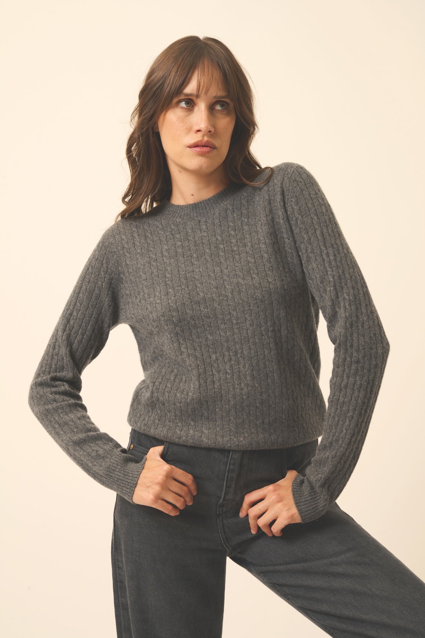 JADE pull col rond anthracite chiné