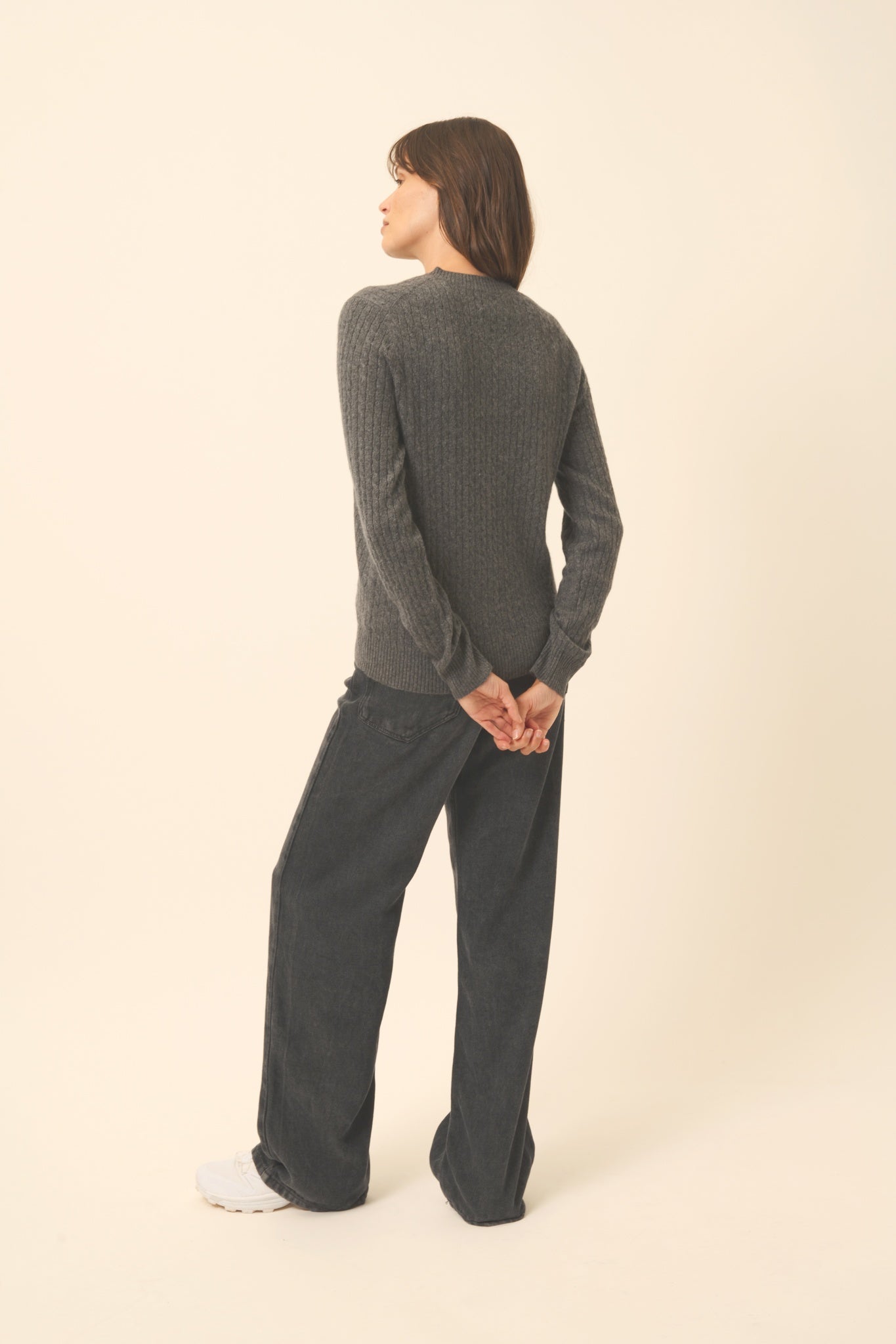 JADE pull col rond anthracite chiné