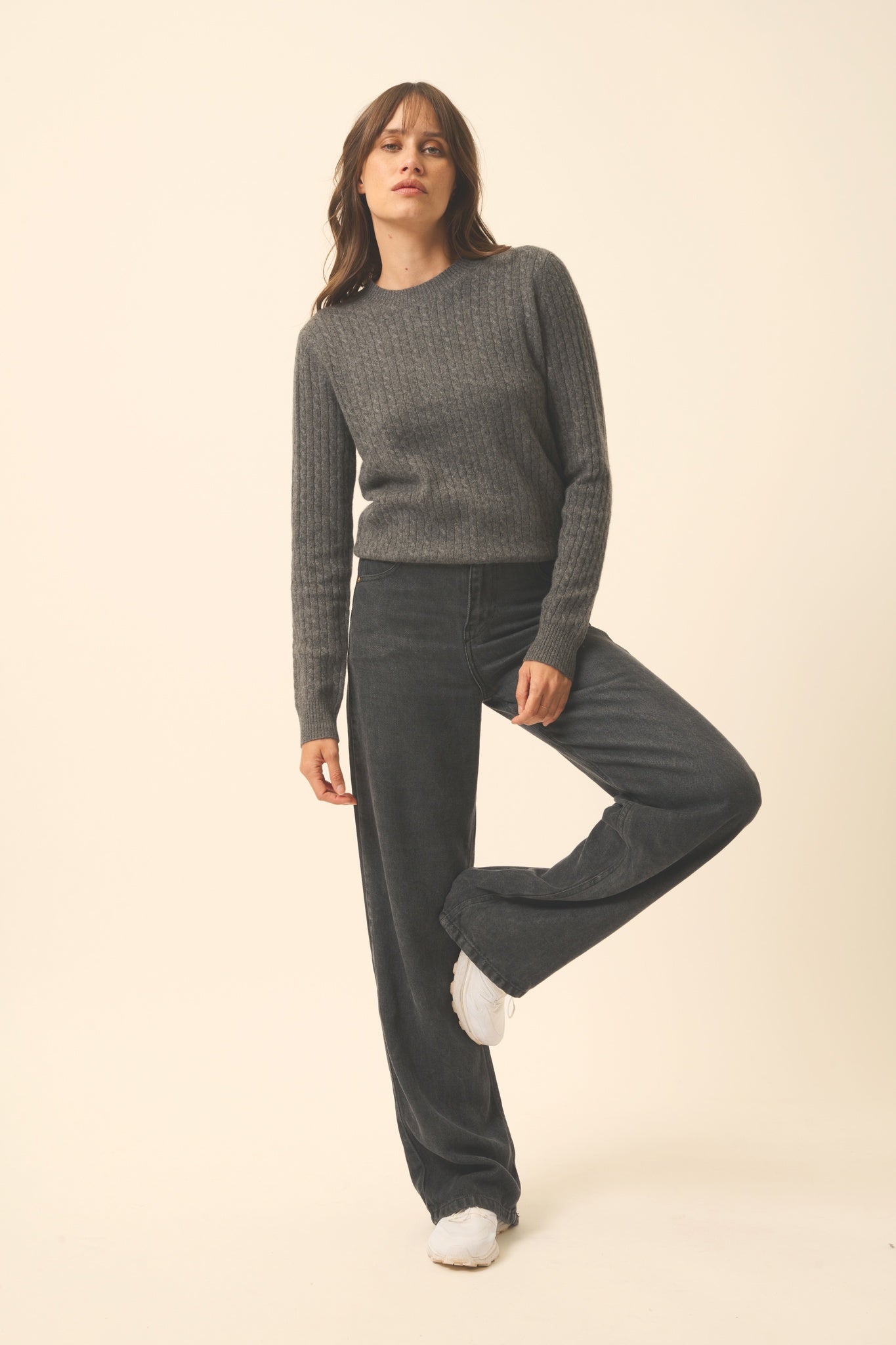 JADE pull col rond anthracite chiné