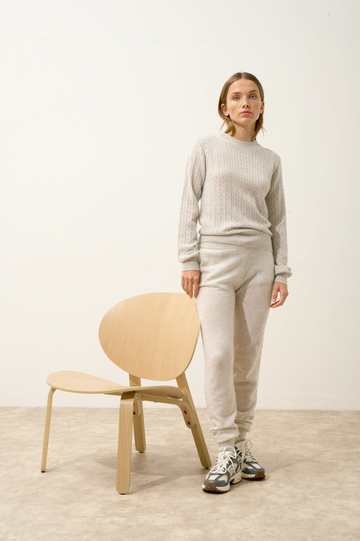 JADE pull col rond gris perle chiné