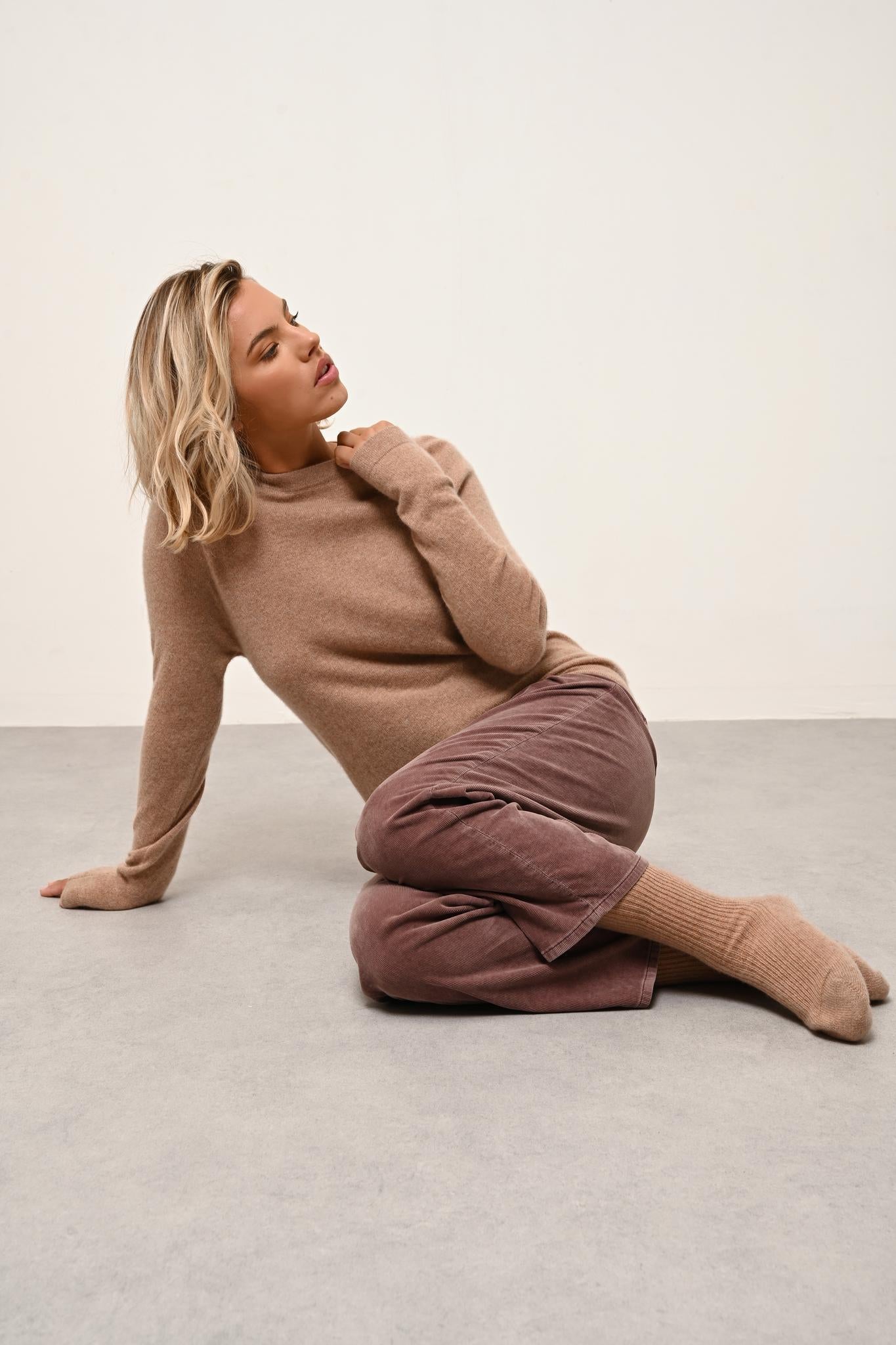 JANE pull col rond camel chiné