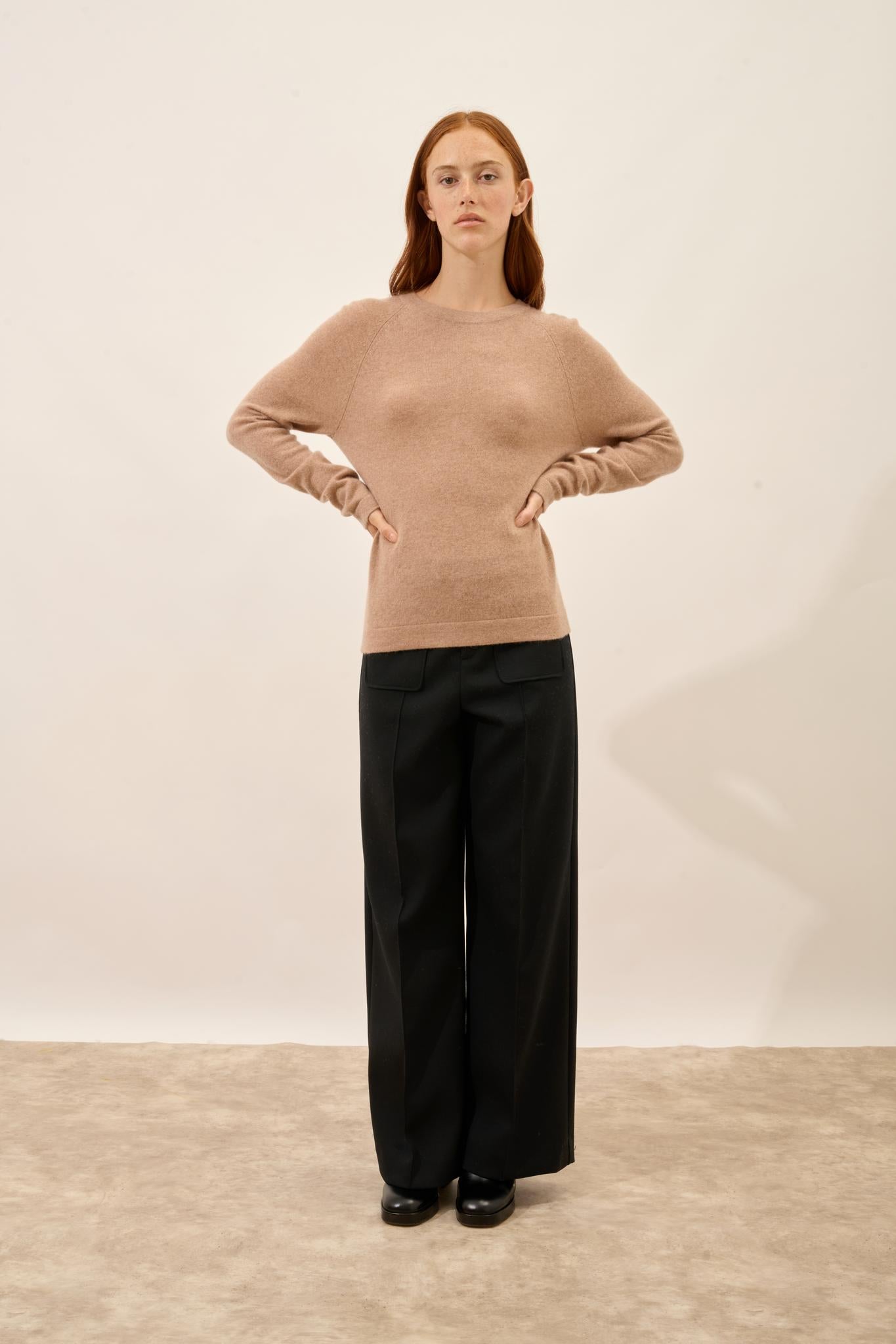 JANE pull col rond camel chiné