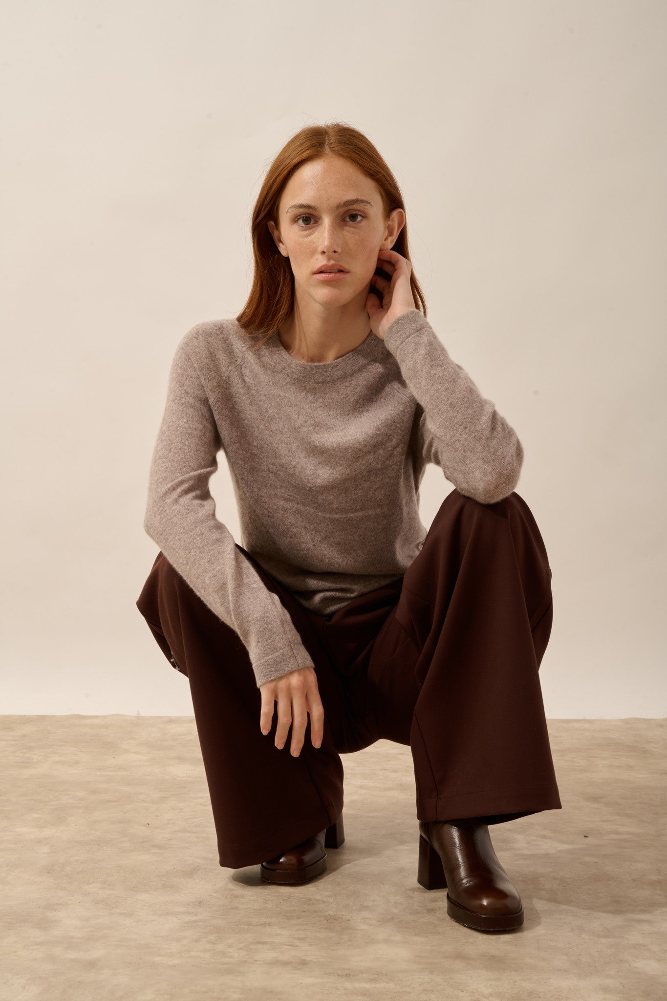 jane pull col rond caribou chiné 100% cachemire