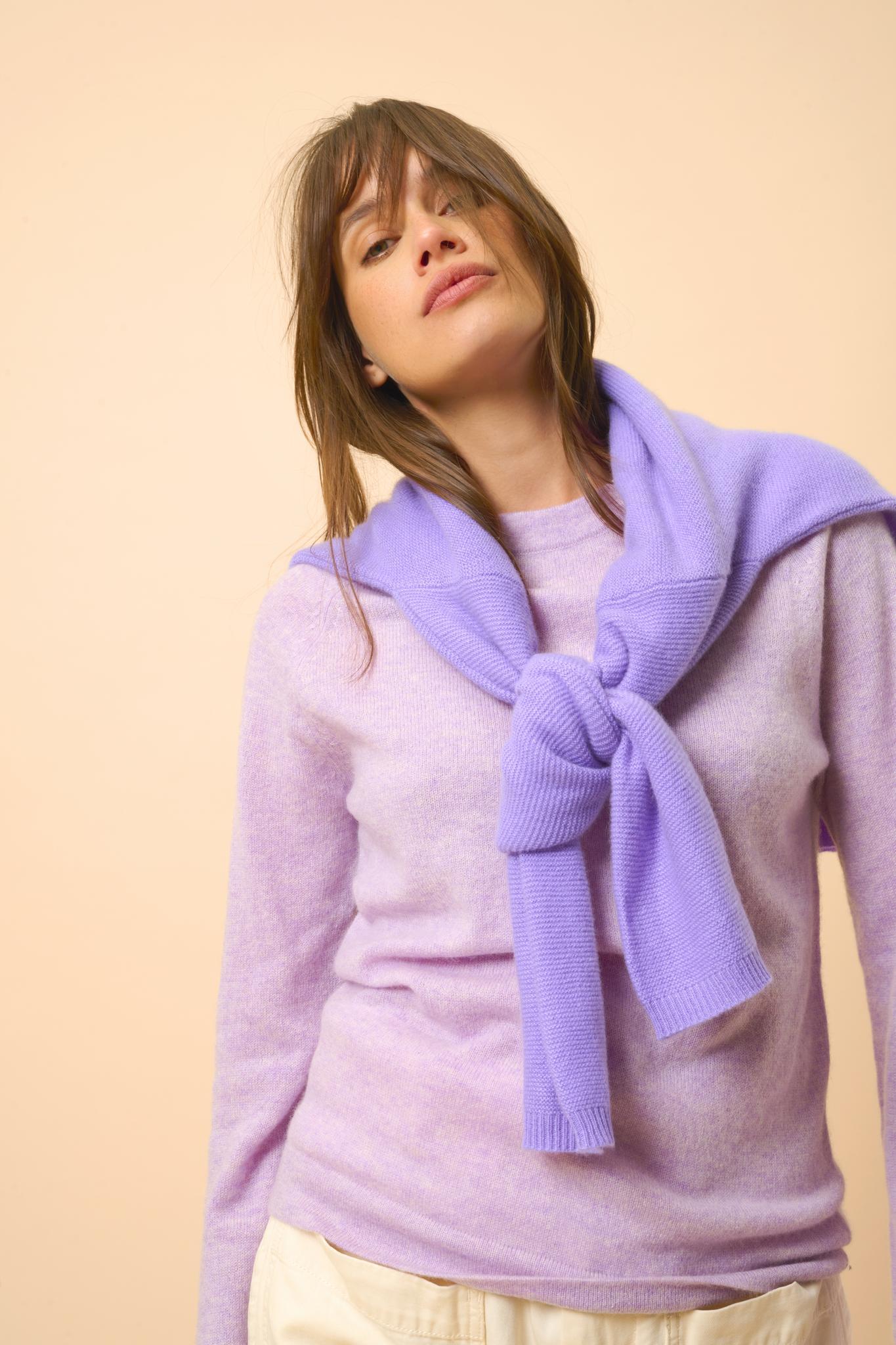 JANE pull col rond mauve chiné
