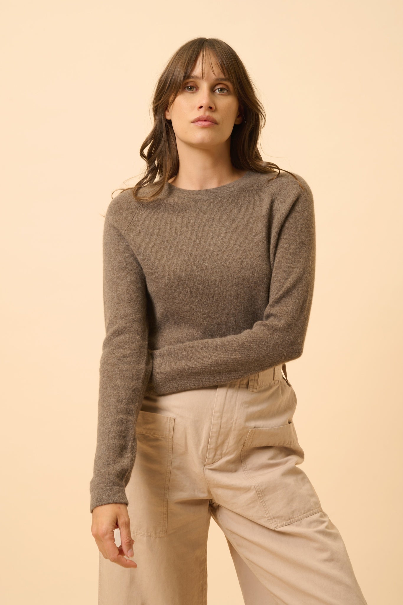 JANE pull col rond taupe chiné