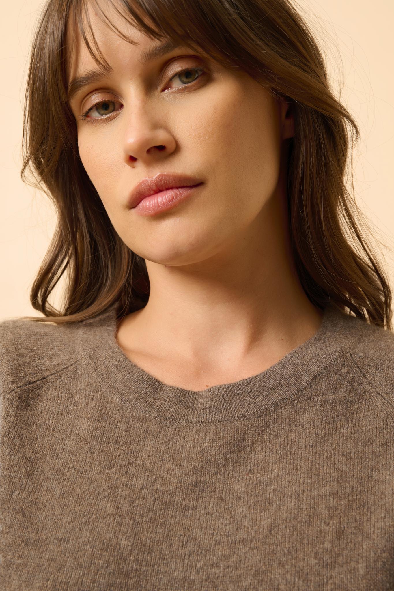 JANE pull col rond taupe chiné