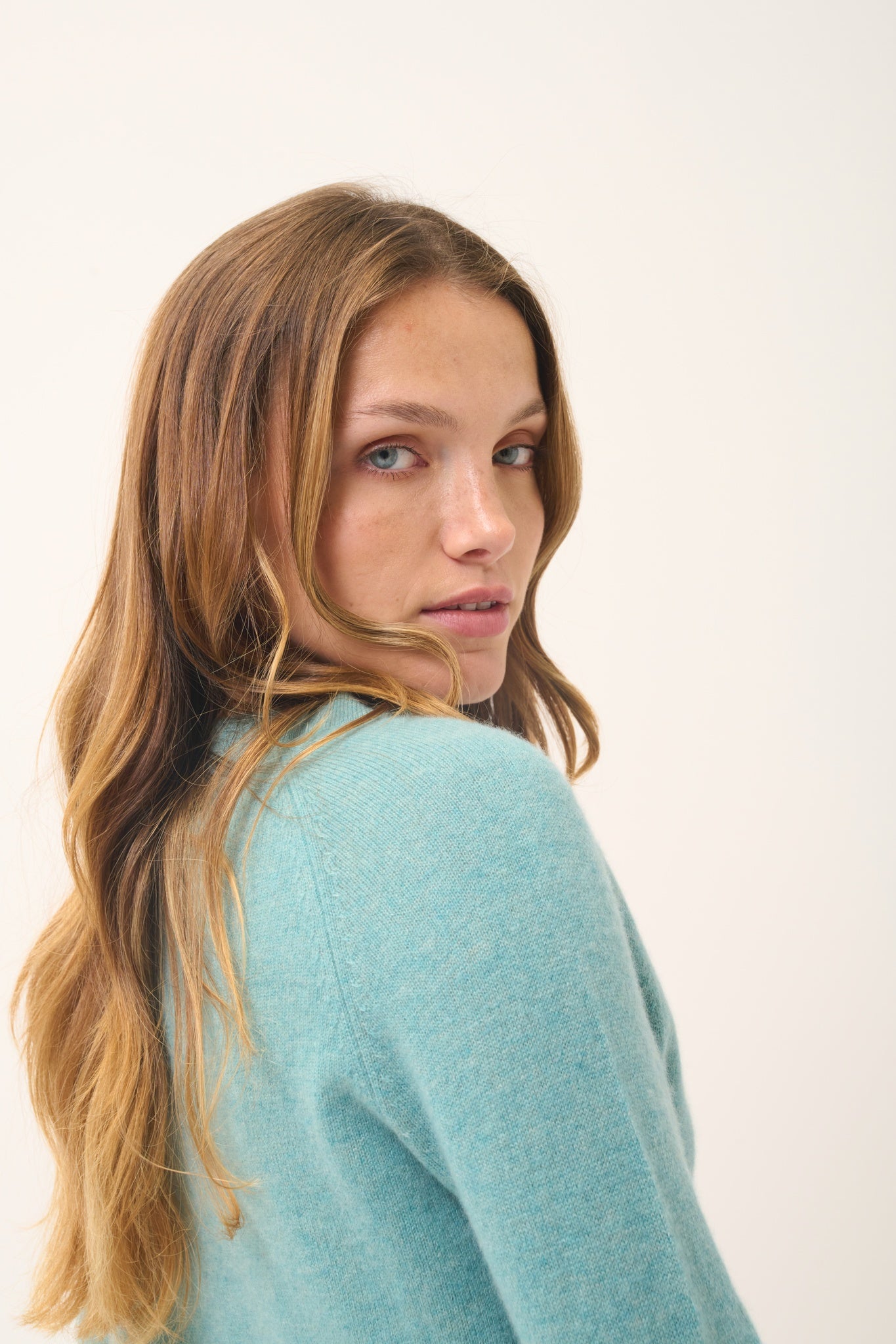 JANE pull col rond vert chiné