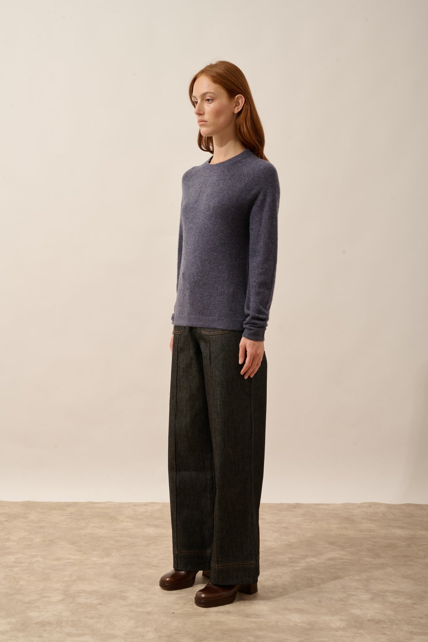 JANE pull col rond violet gris chiné