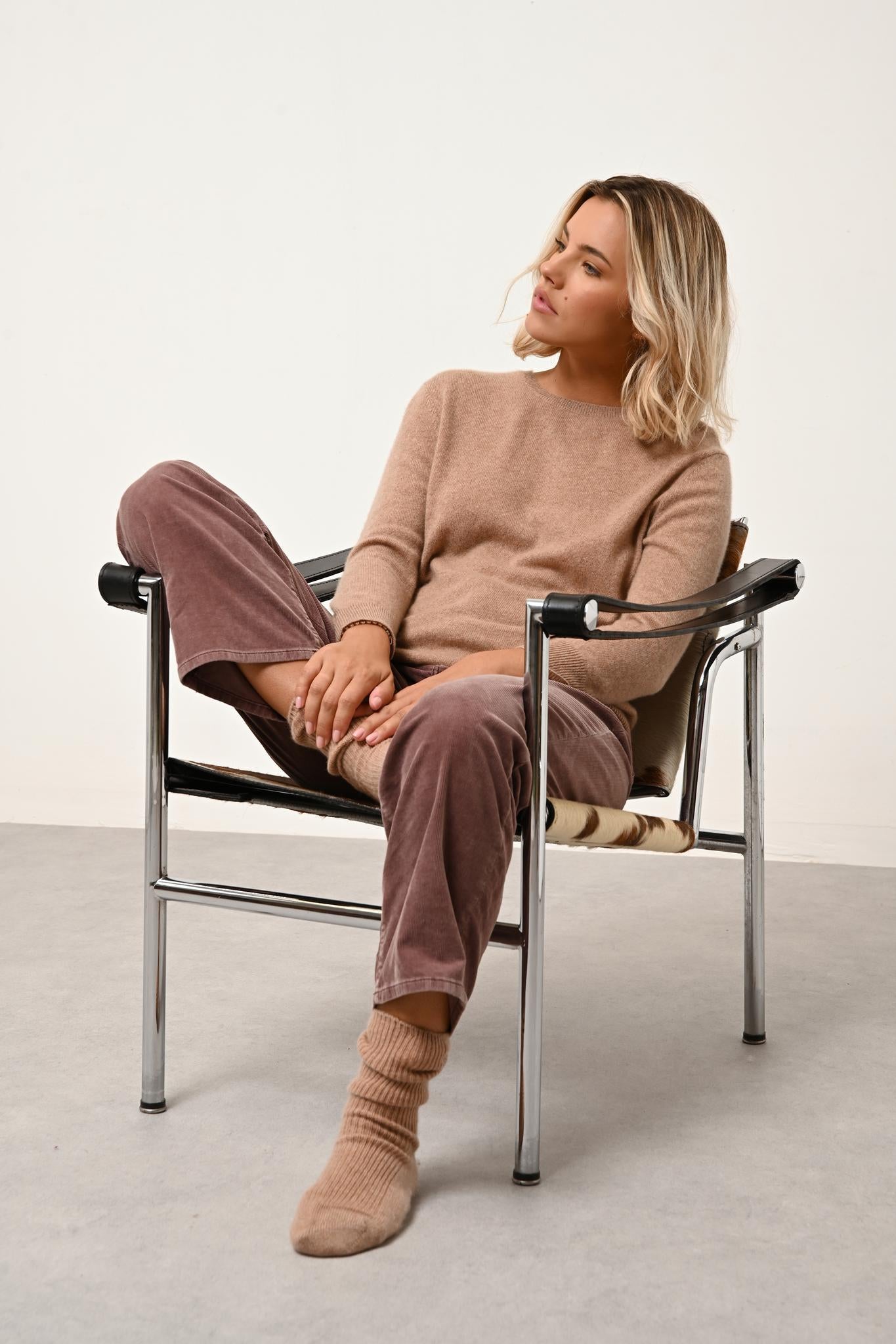 JANICE pull col rond camel chiné