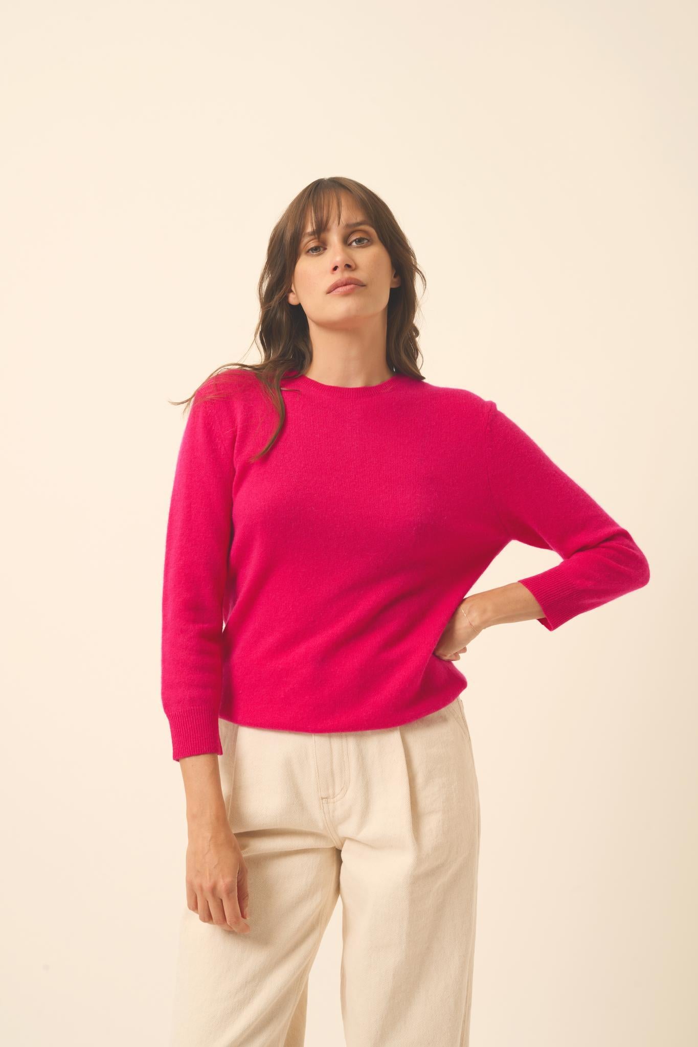 JANICE pull col rond fuchsia