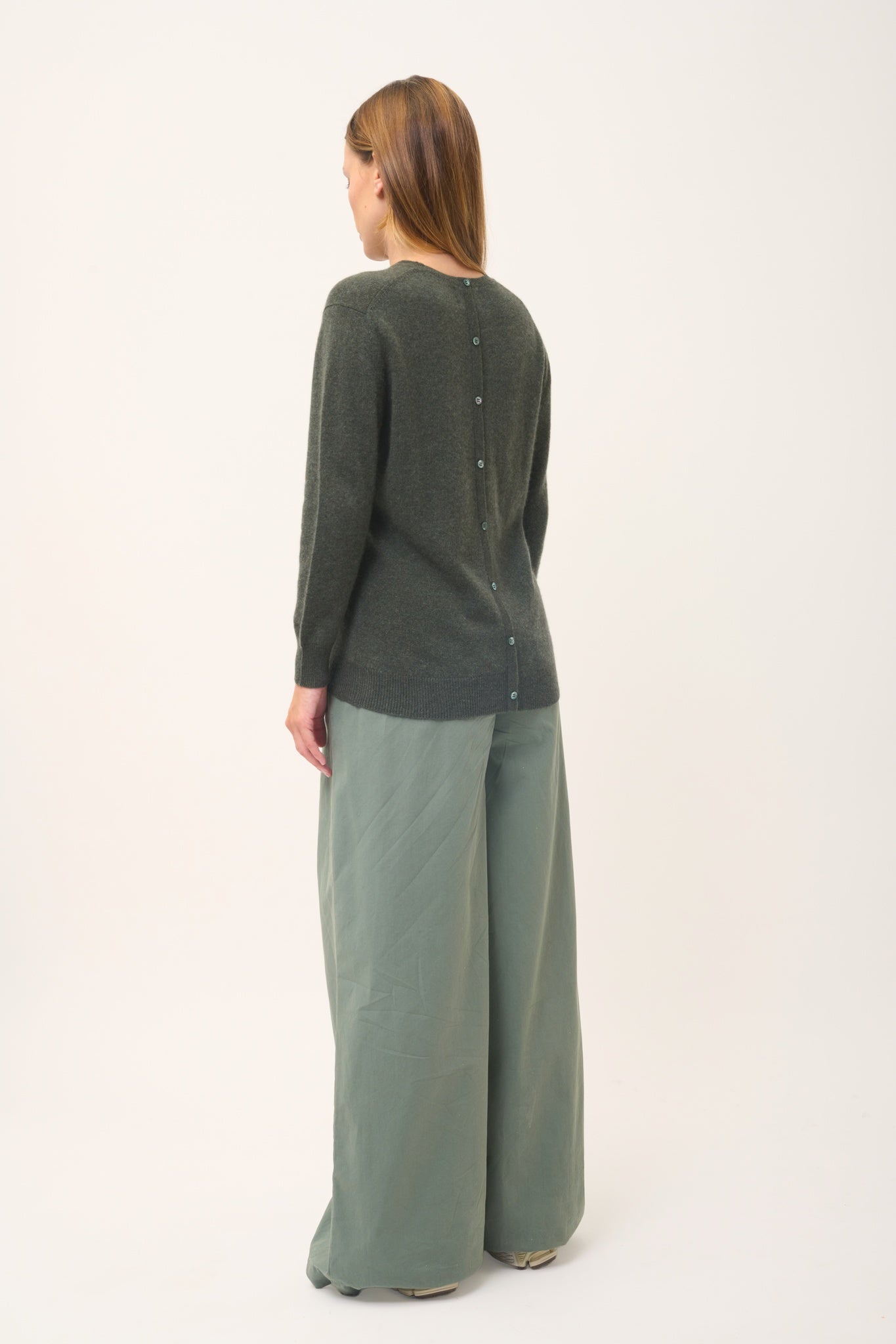 JANICE pull col rond kaki chiné