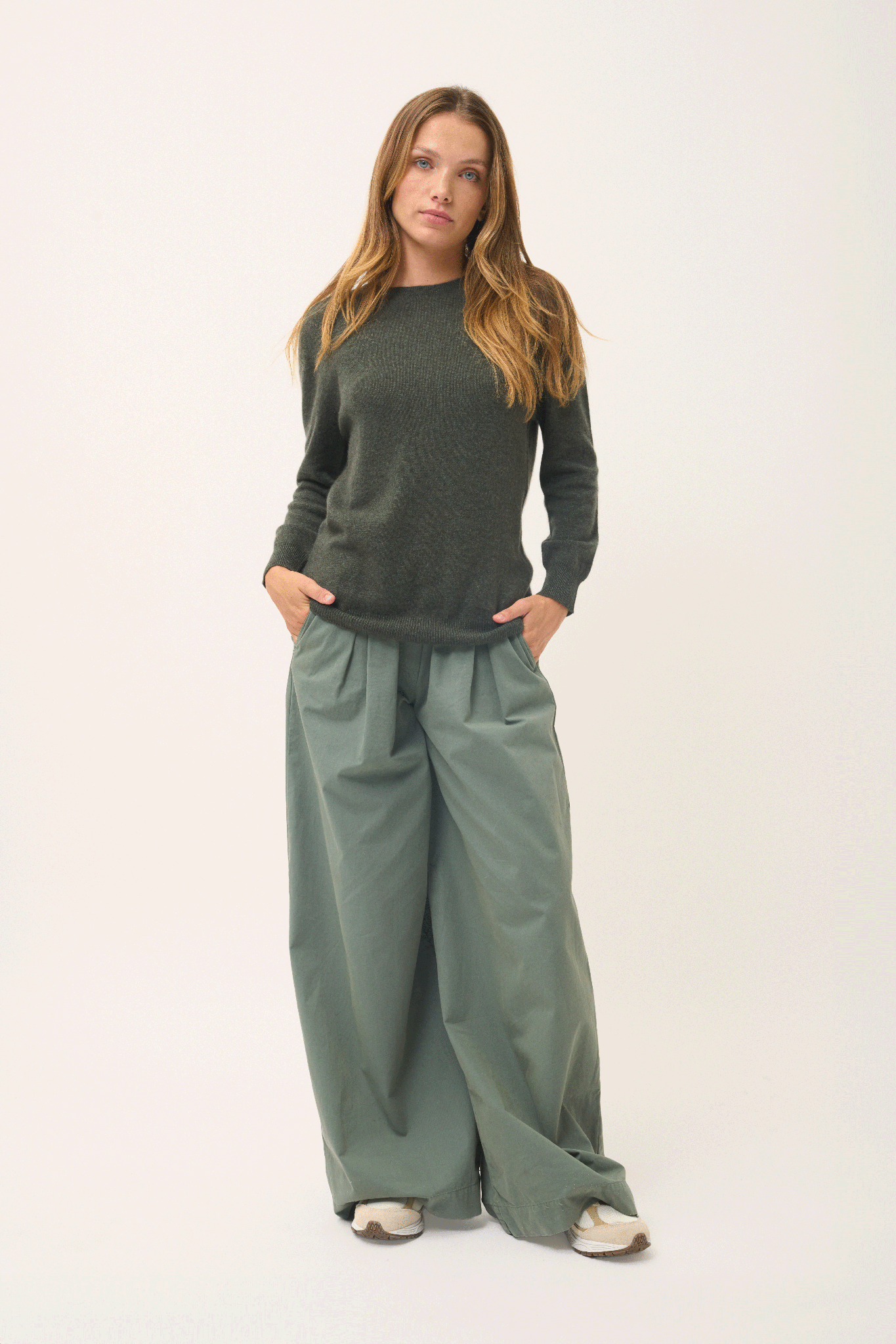 JANICE pull col rond kaki chiné