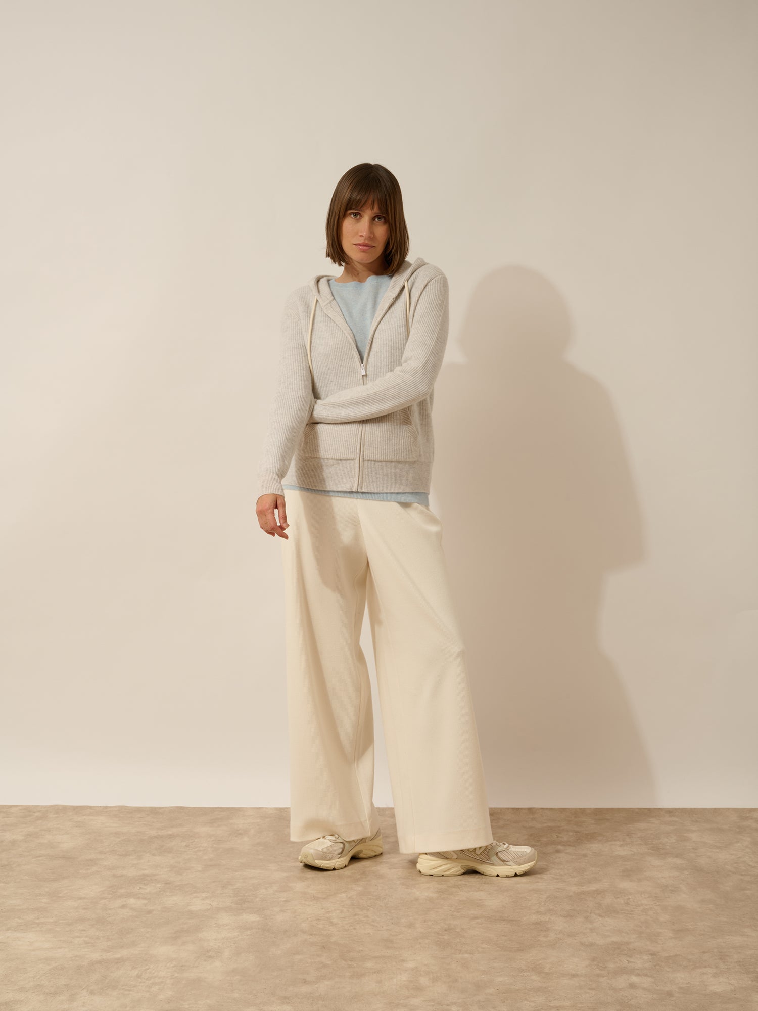 JIJISUN gilet zippé capuche gris perle chiné