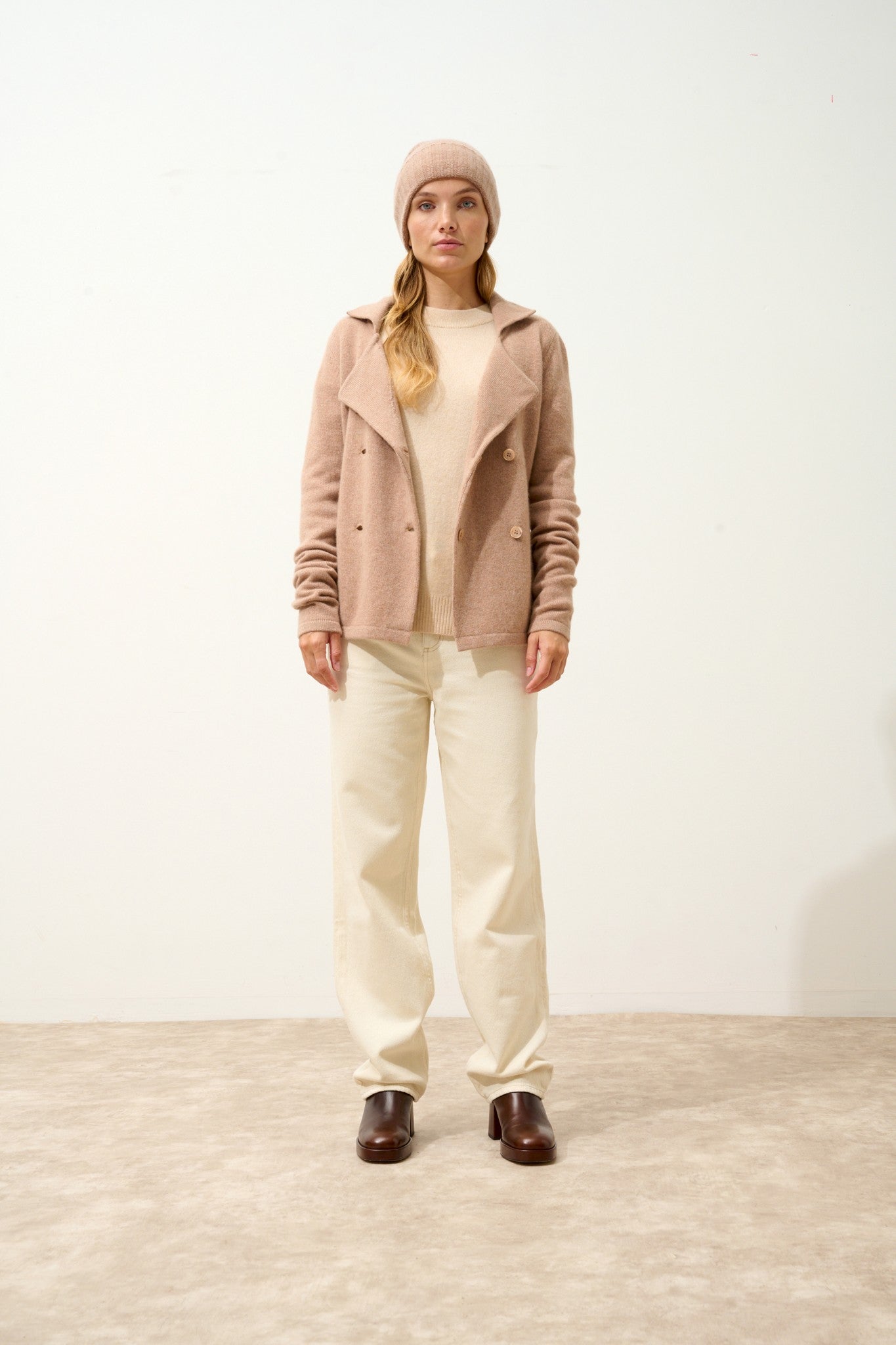 jin bonnet 6 fils camel chiné 100% cachemire