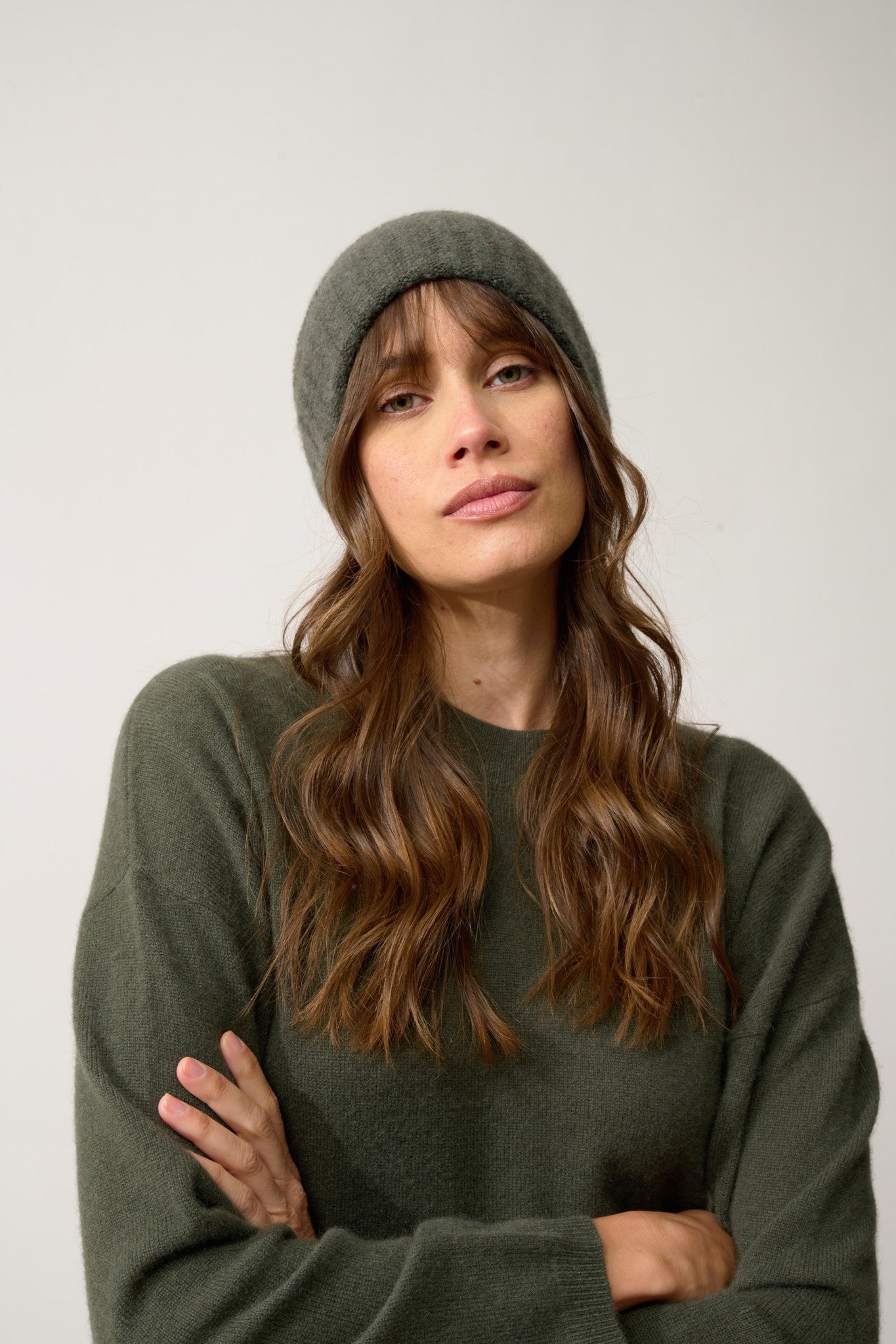 jin bonnet 6 fils kaki chiné 100% cachemire