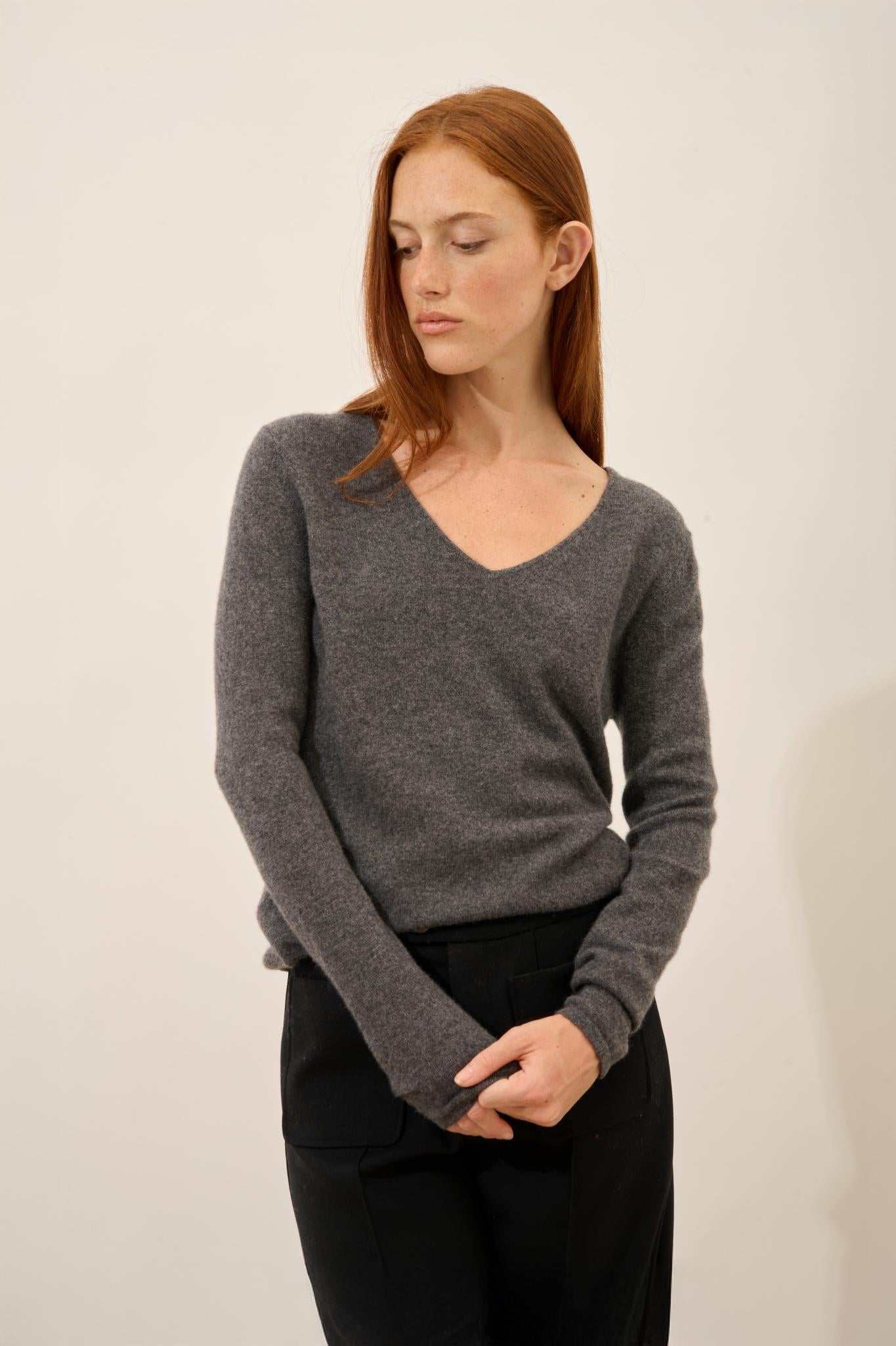 JOAN pull col v anthracite chiné
