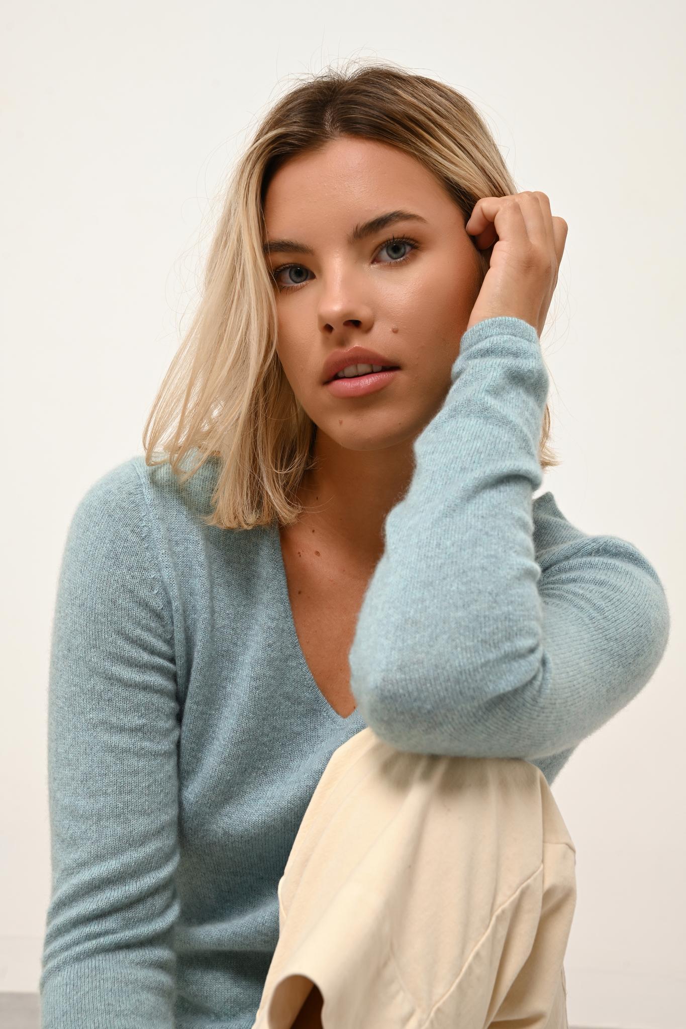 JOAN pull col v aqua chiné