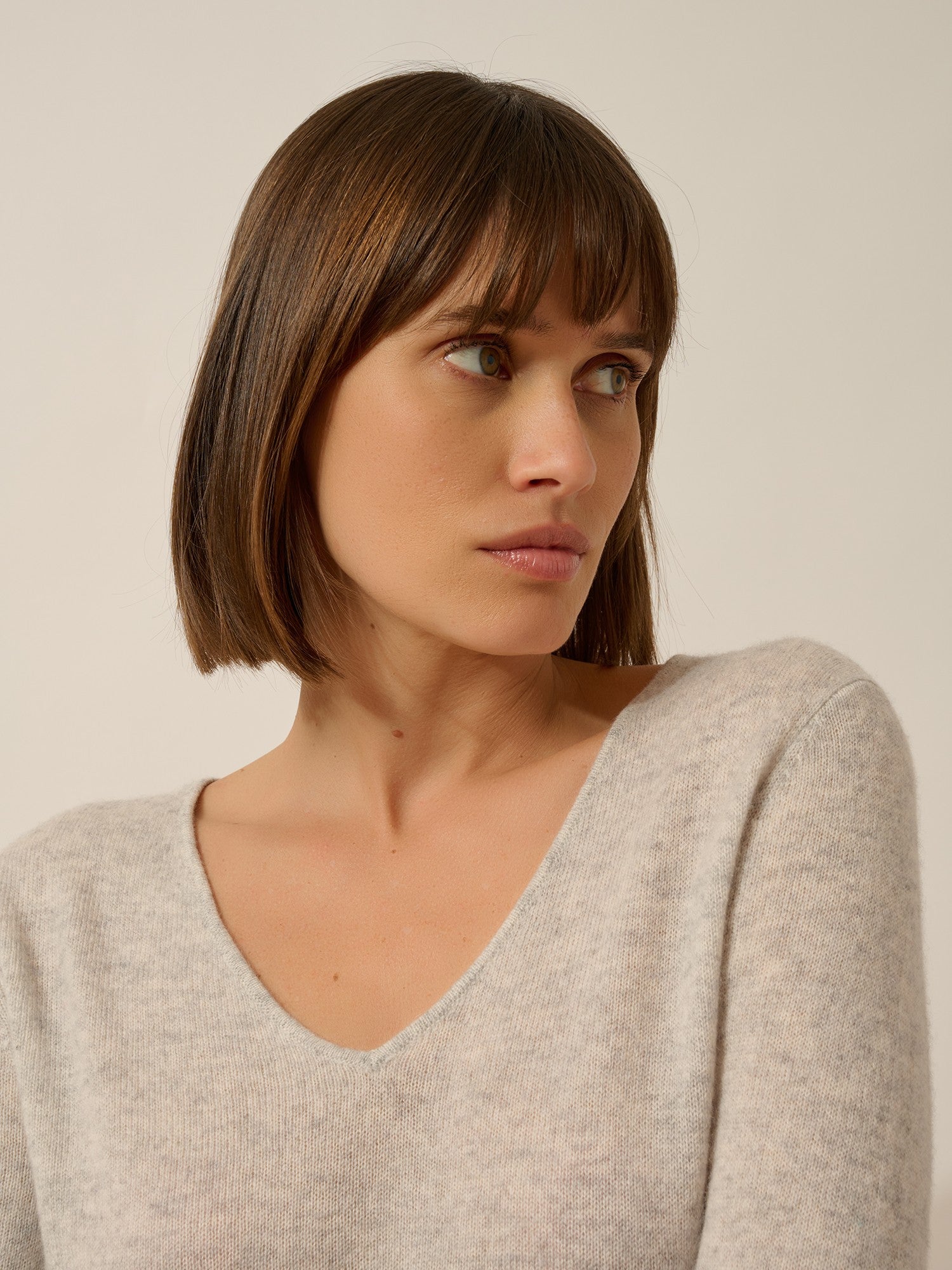 Joan V-neck sweater in heathered glacier blue