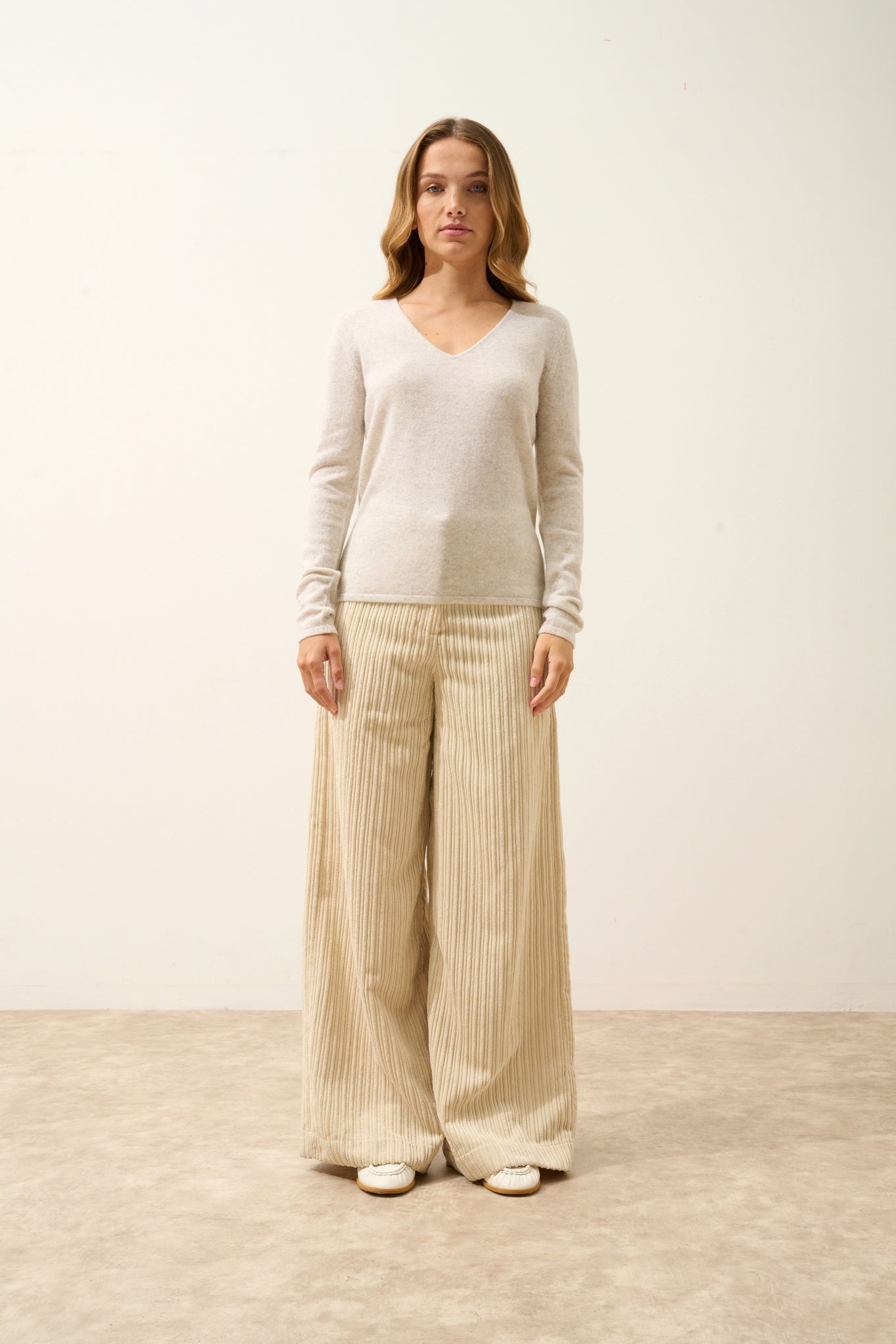 JOAN pull col v gris perle chiné